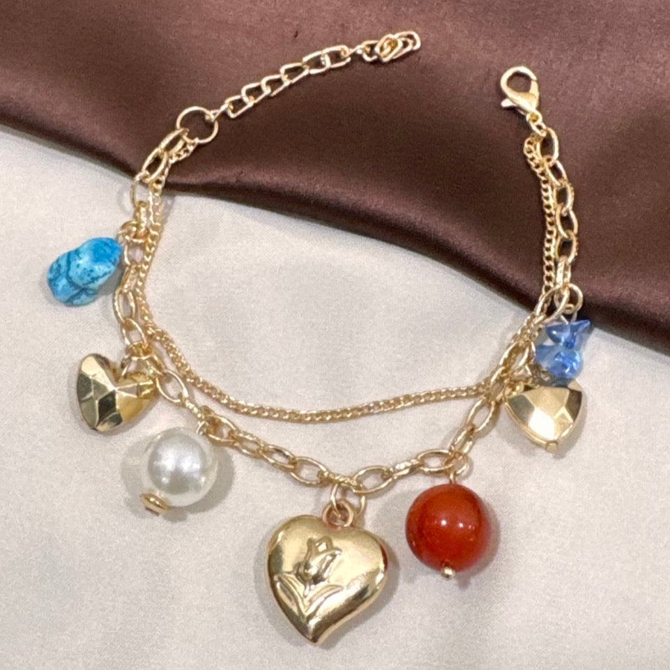 TFC Rose Heart Charms Gold Plated Bracelet