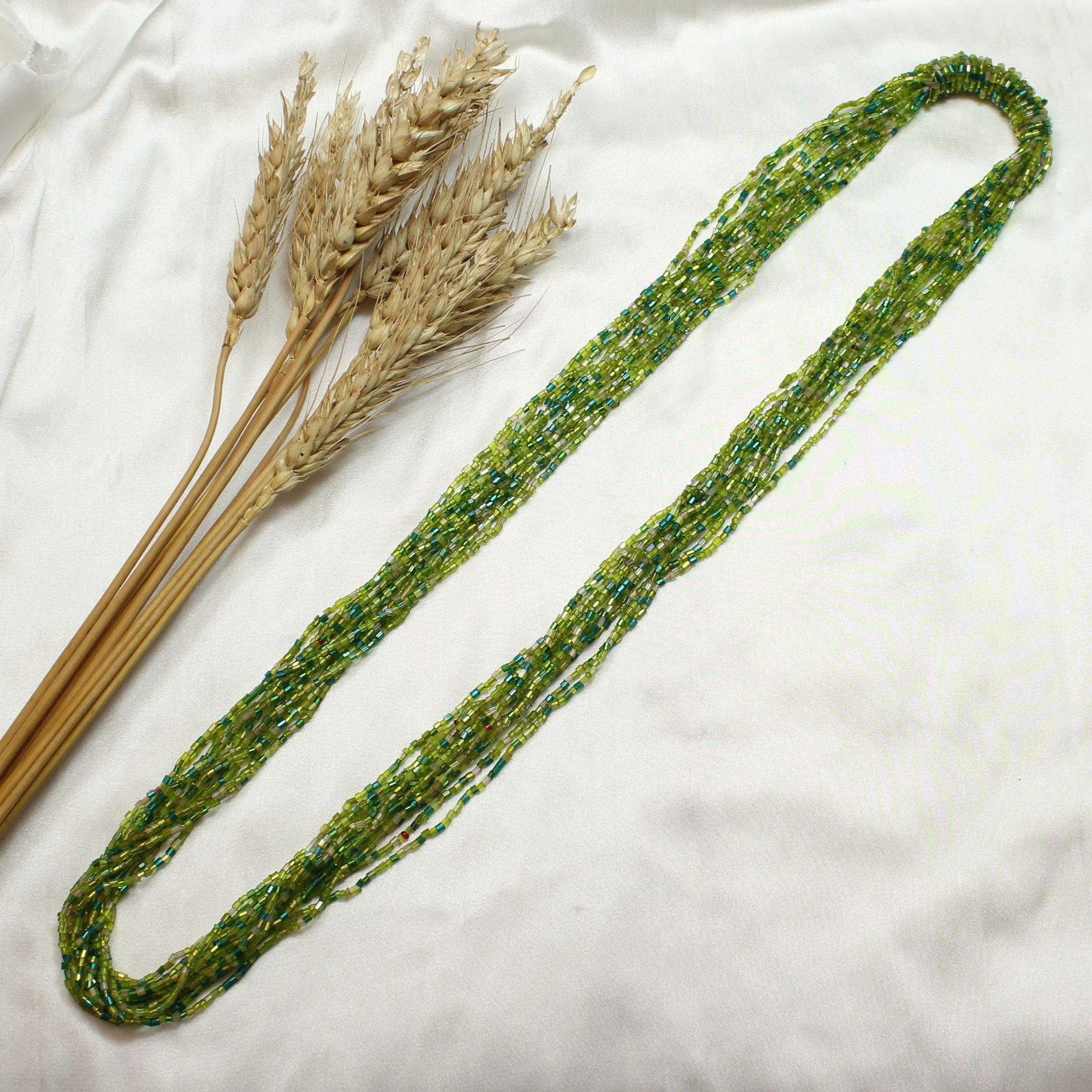 TFC Green Multi Layered Long Beaded Necklace