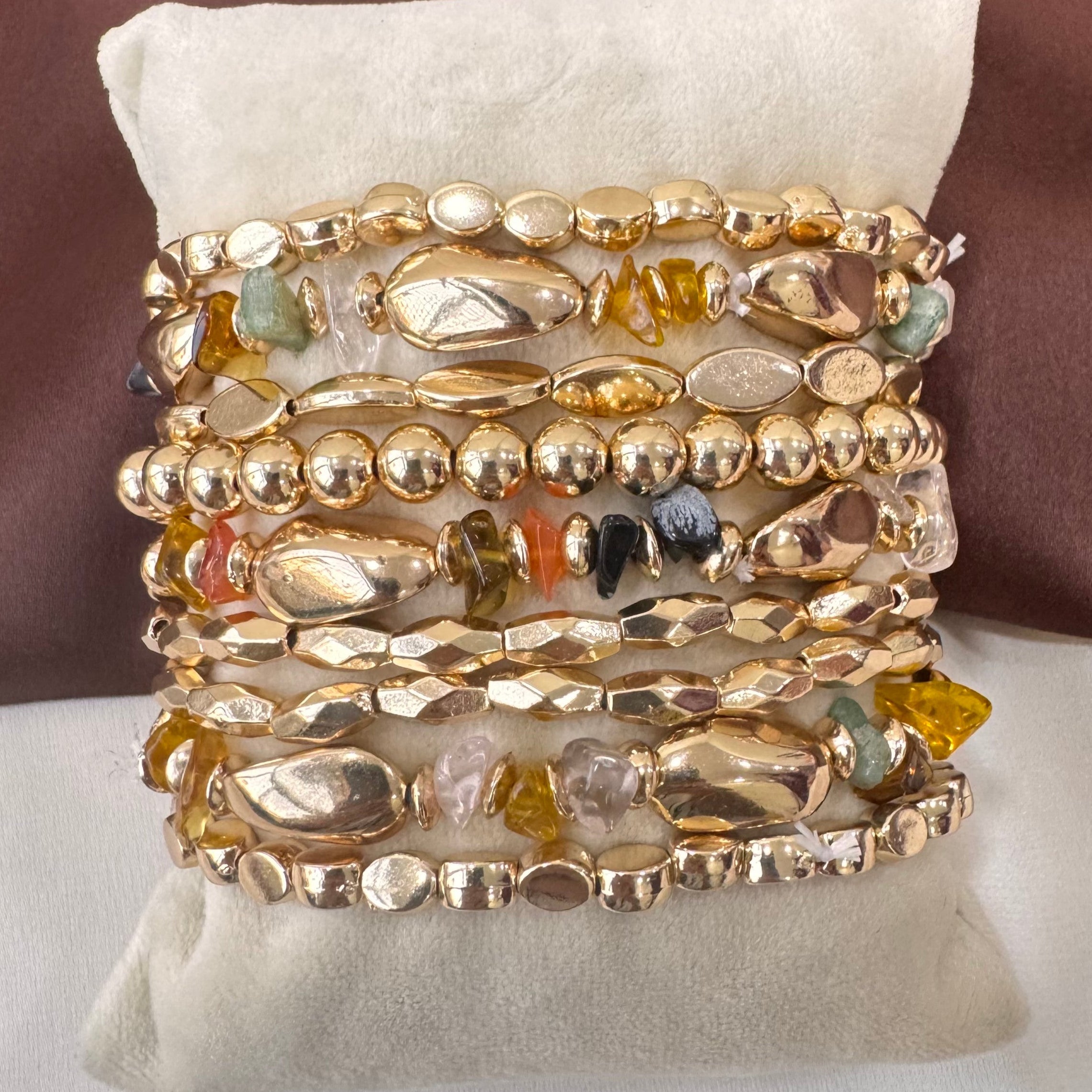 TFC Long Bead Uncut Gold Plated Bracelet (set of 9)