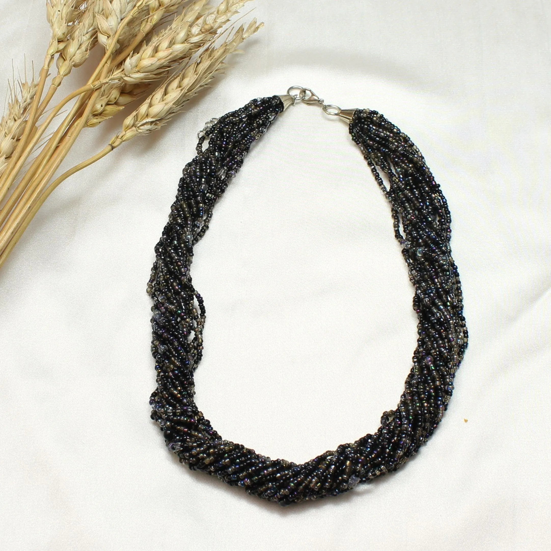 TFC Black Multi Layered Beaded Necklace