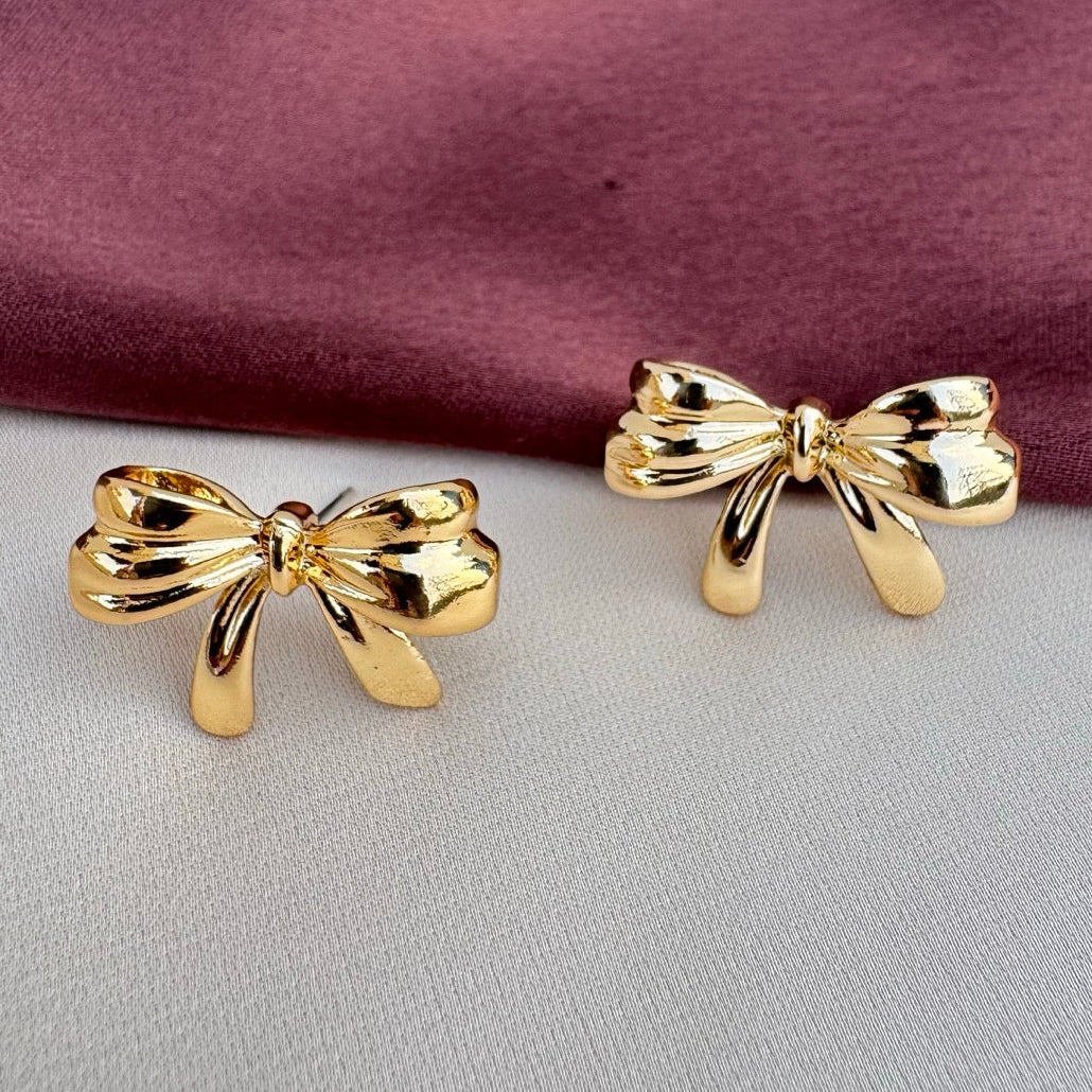 TFC Bow Shine Gold Plated Stud Earrings