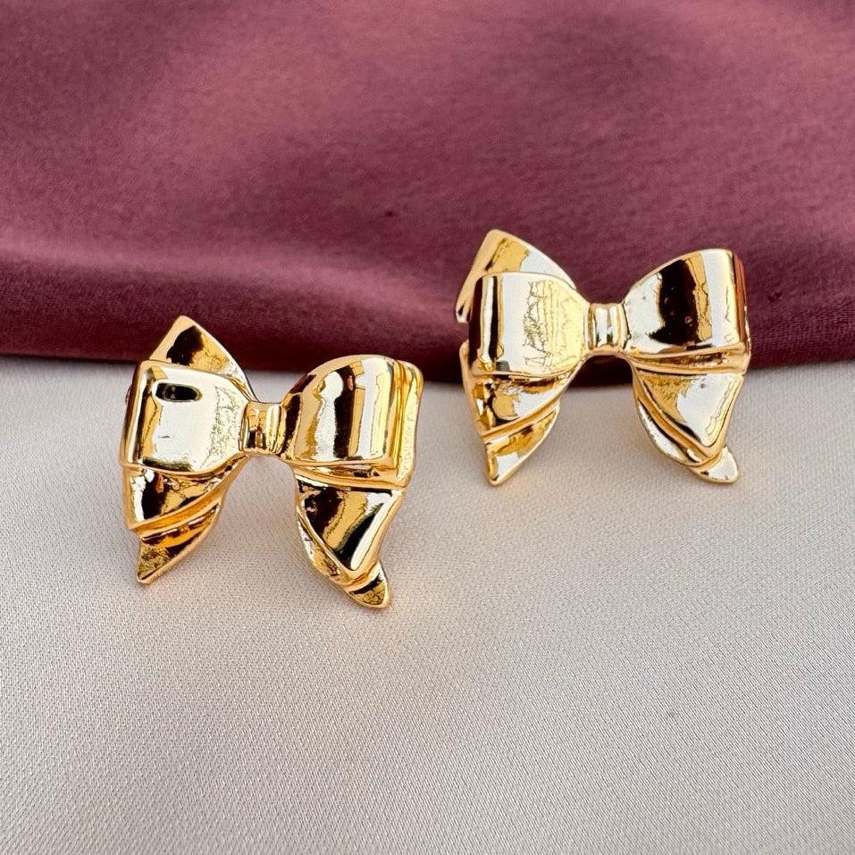 TFC Double Bow Gold Plated Stud Earrings
