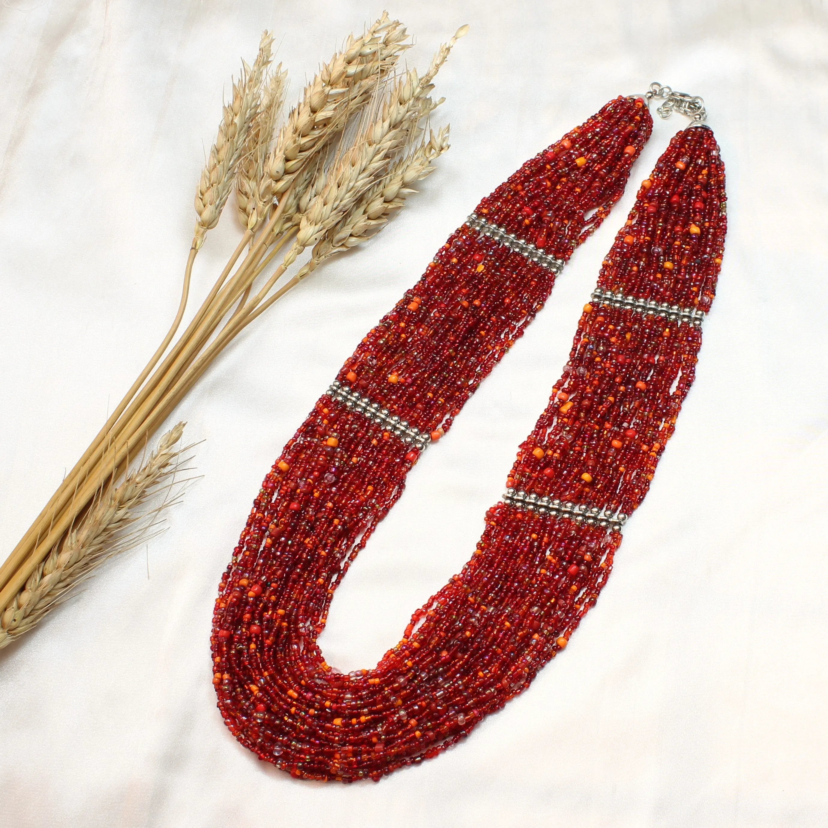 TFC Maroon Vintage Long Beaded Necklace