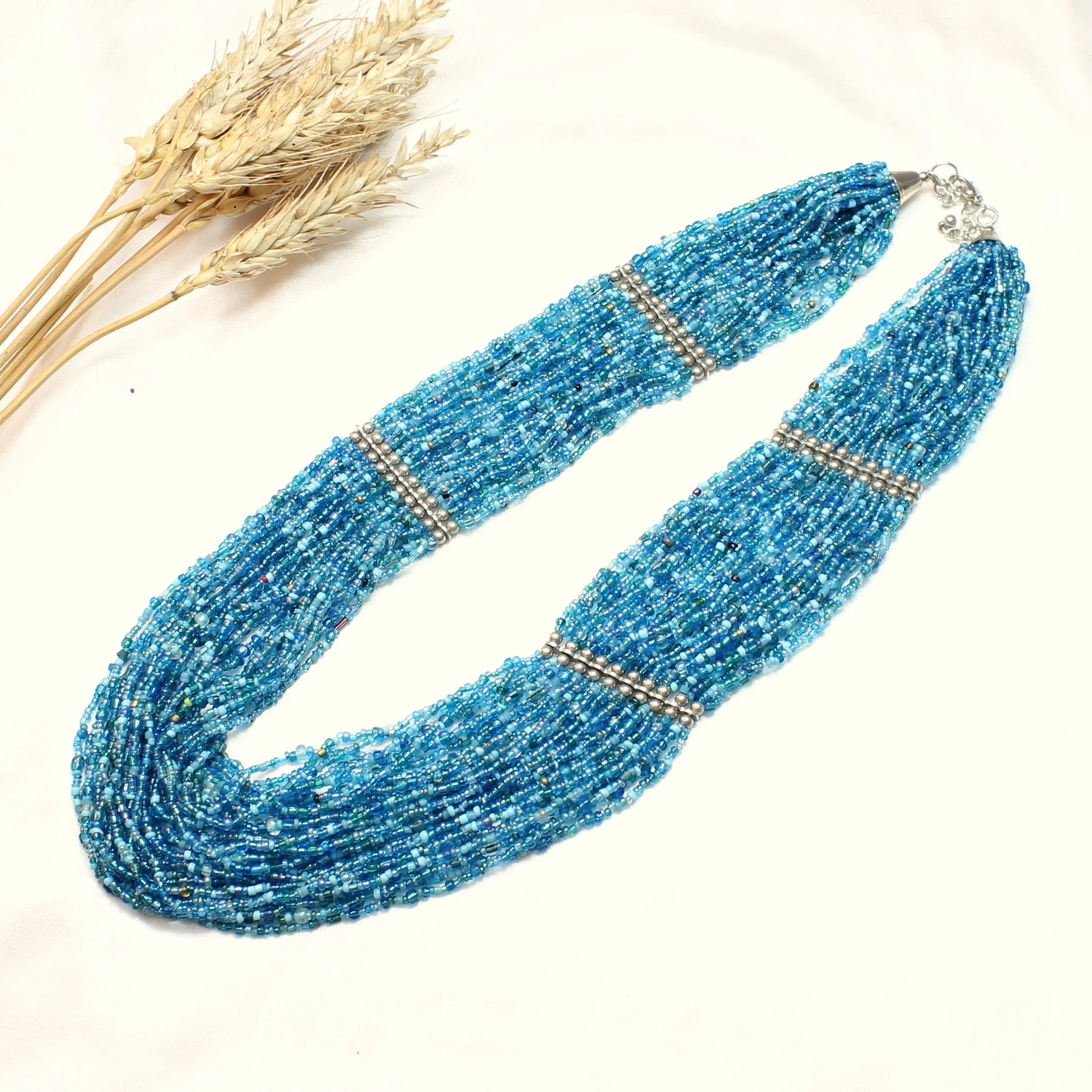 TFC Light Blue Vintage Long Beaded Necklace