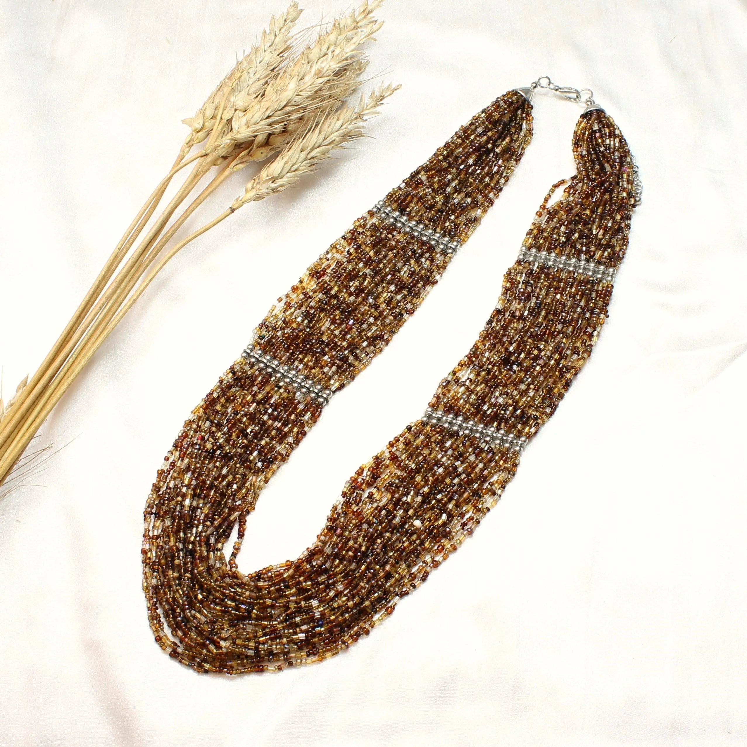 TFC Brown Vintage Long Beaded Necklace