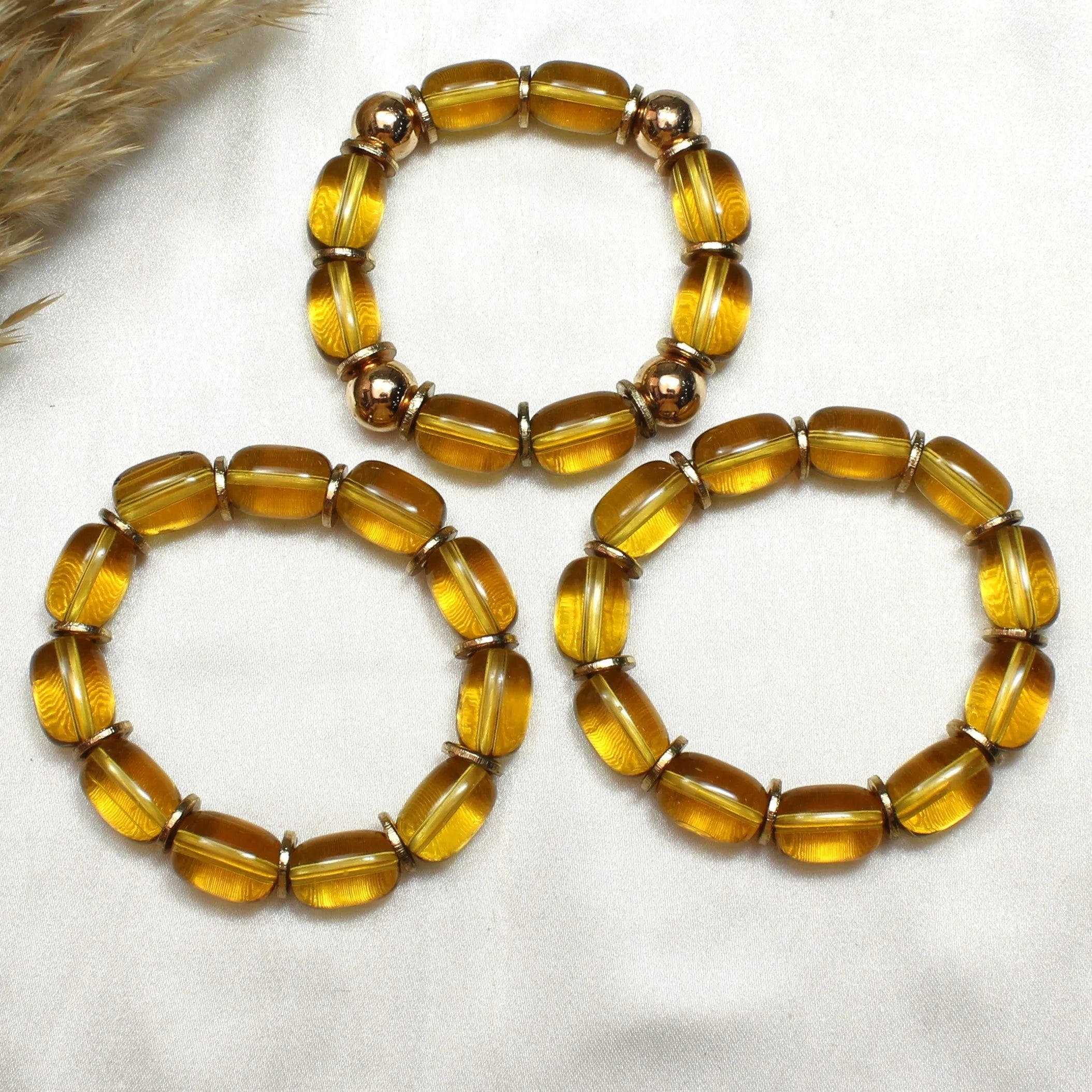 TFC Yellow Glass Bead Stacked Bracelet (Set of 3)