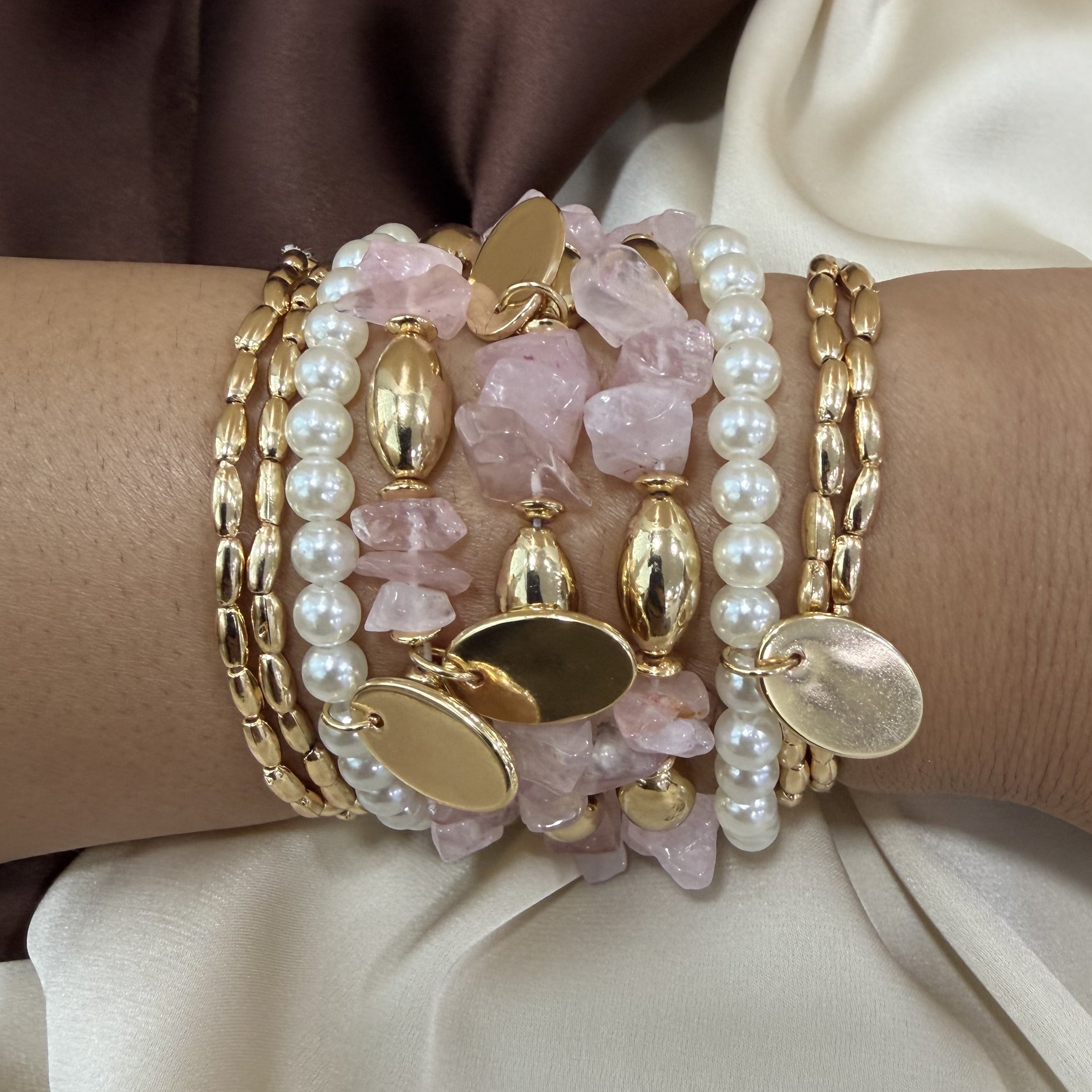 TFC Meganta Bead Gold Plated Bracelet (set of 9)