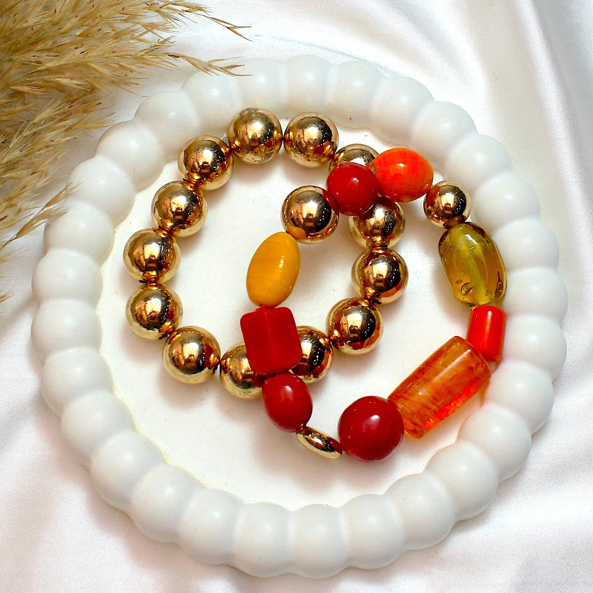 TFC Red Mix & Gold Beads Stacked Bracelet (Set of 2)