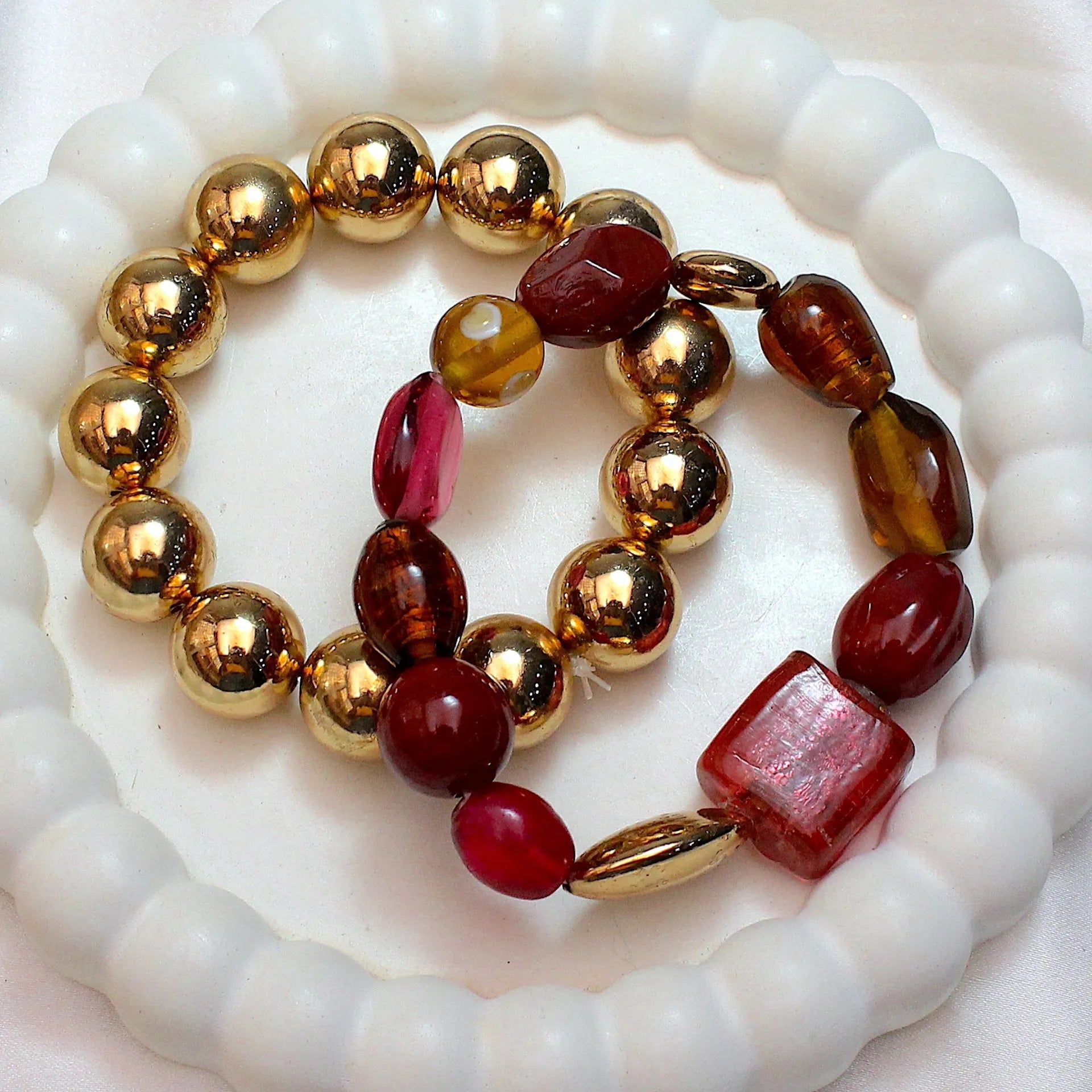 TFC Maroons Mix & Gold Beads Stacked Bracelet (Set of 2)