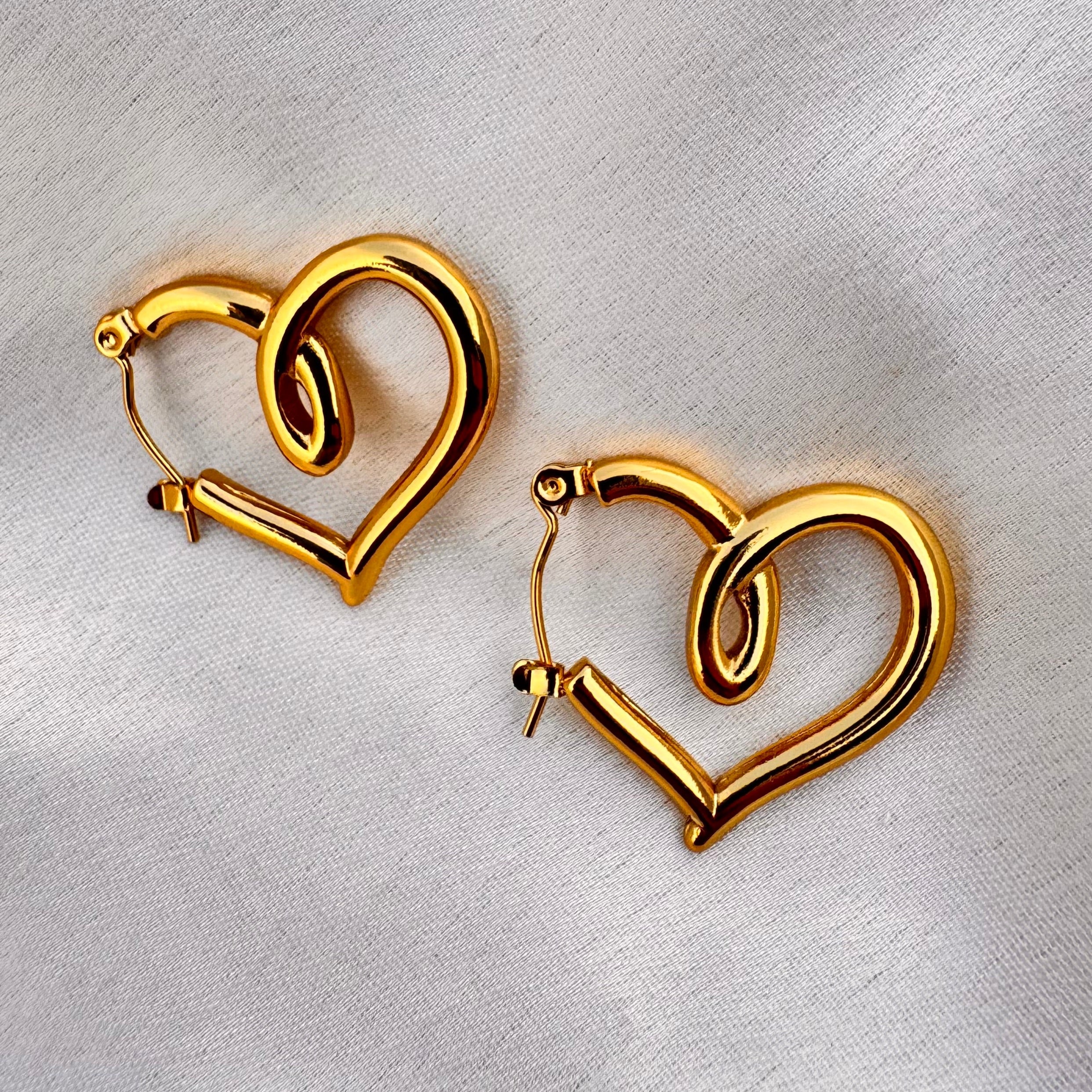 TFC Curved Heart Gold Plated Hoop Earrings