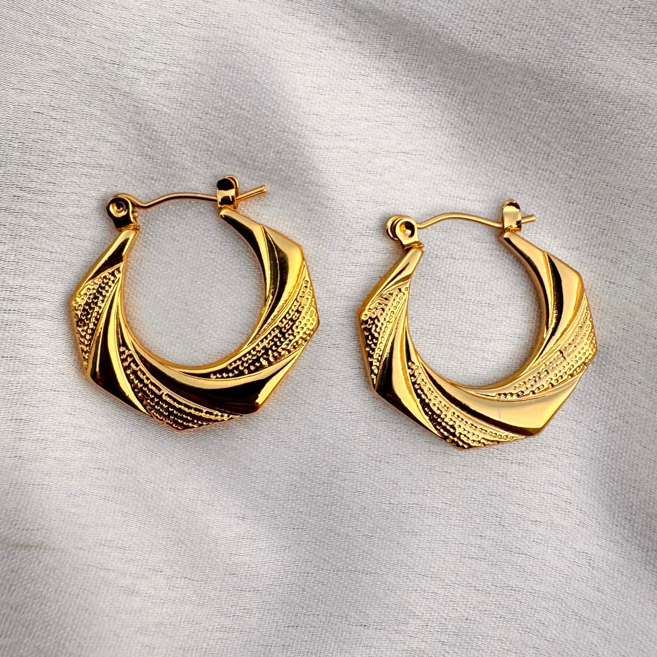 TFC Round Rush Gold Plated Hoop Earrings