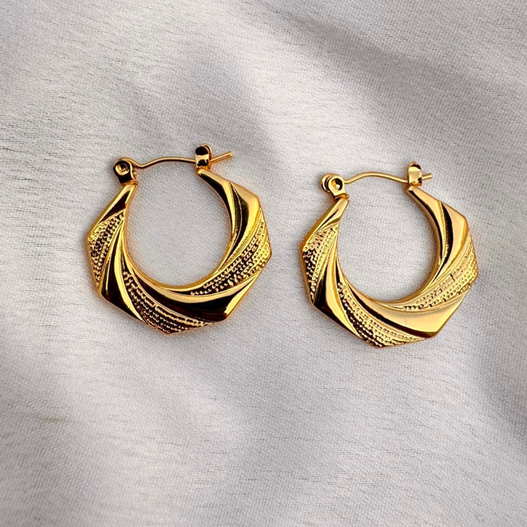 TFC Round Rush Gold Plated Hoop Earrings