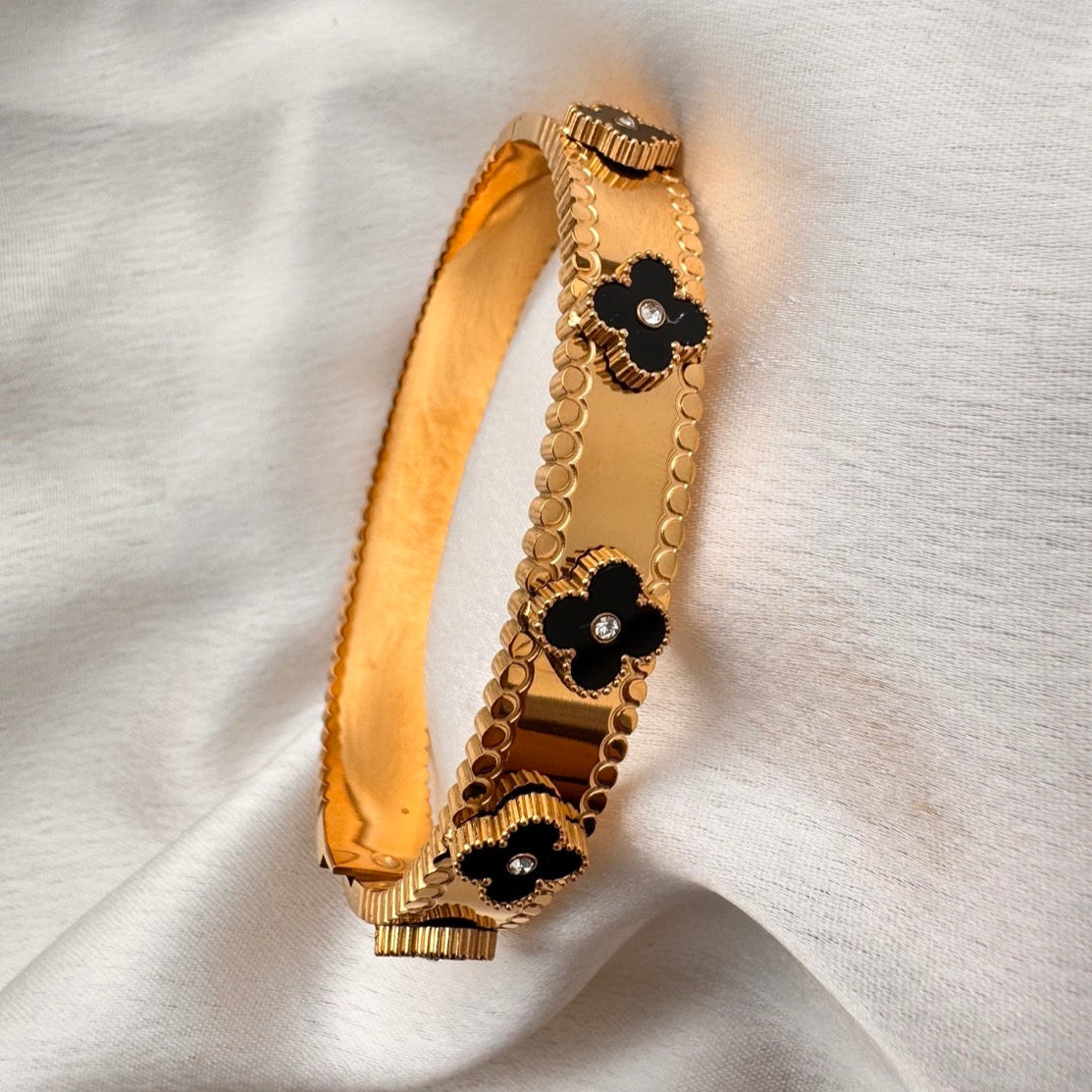 TFC Black Gemcrest Gold Plated Bracelet Bangle (size2-8)