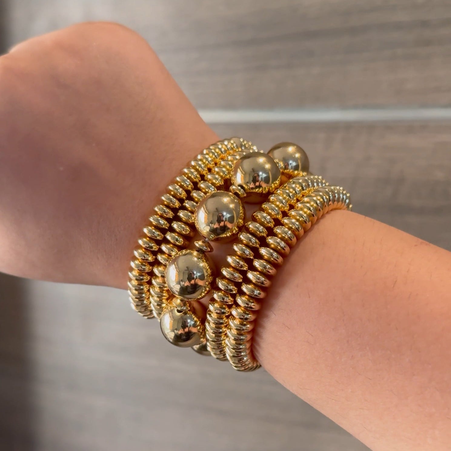 TFC Rings of Gold with Lucky Balls Gold Plated Stacked Bracelet (Set of 5)