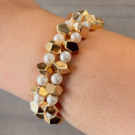 TFC Cone & Pearl Bead Gold Plated Bracelet (set of 2)