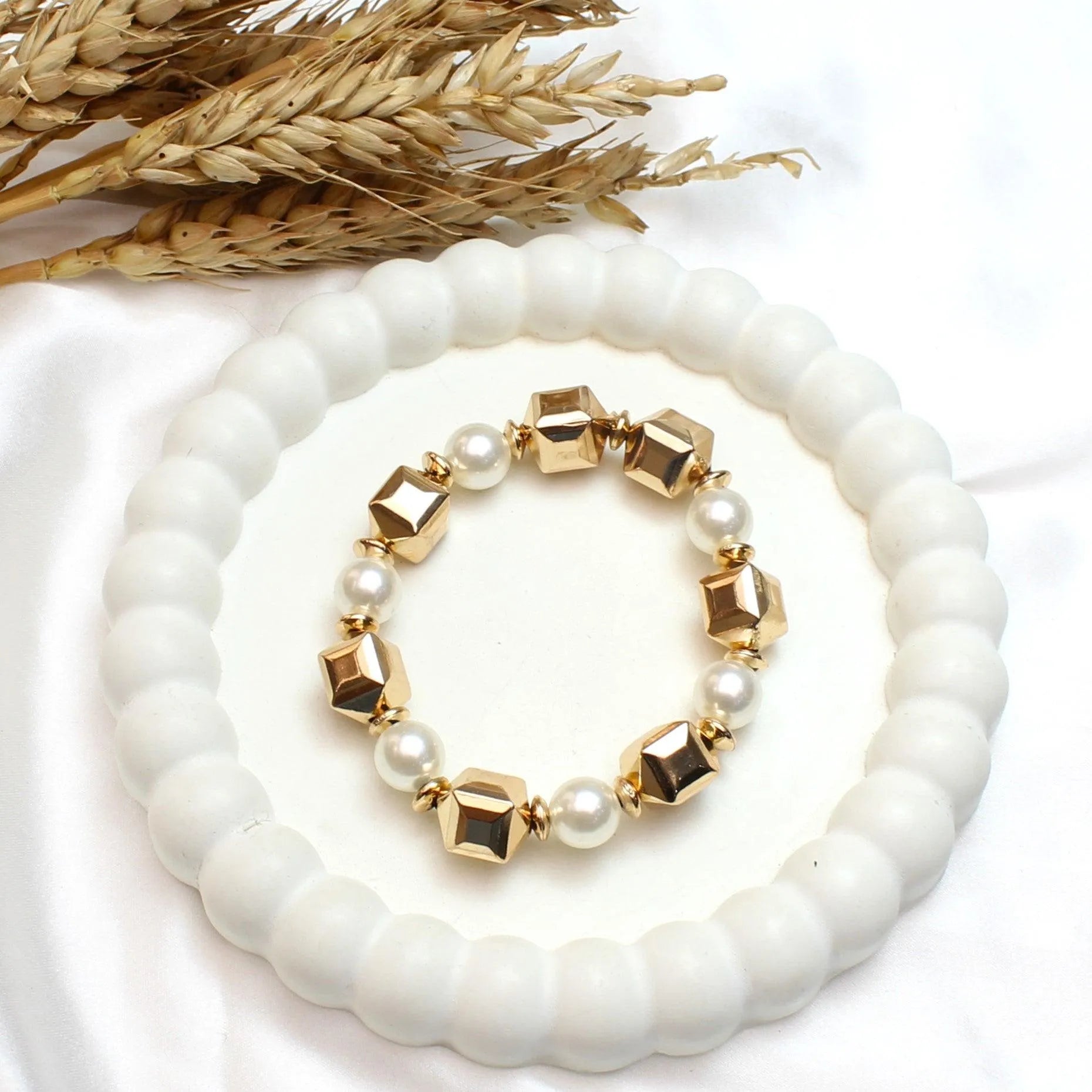 TFC Trapezoid Pearl Gold Plated Adjustable Bracelet