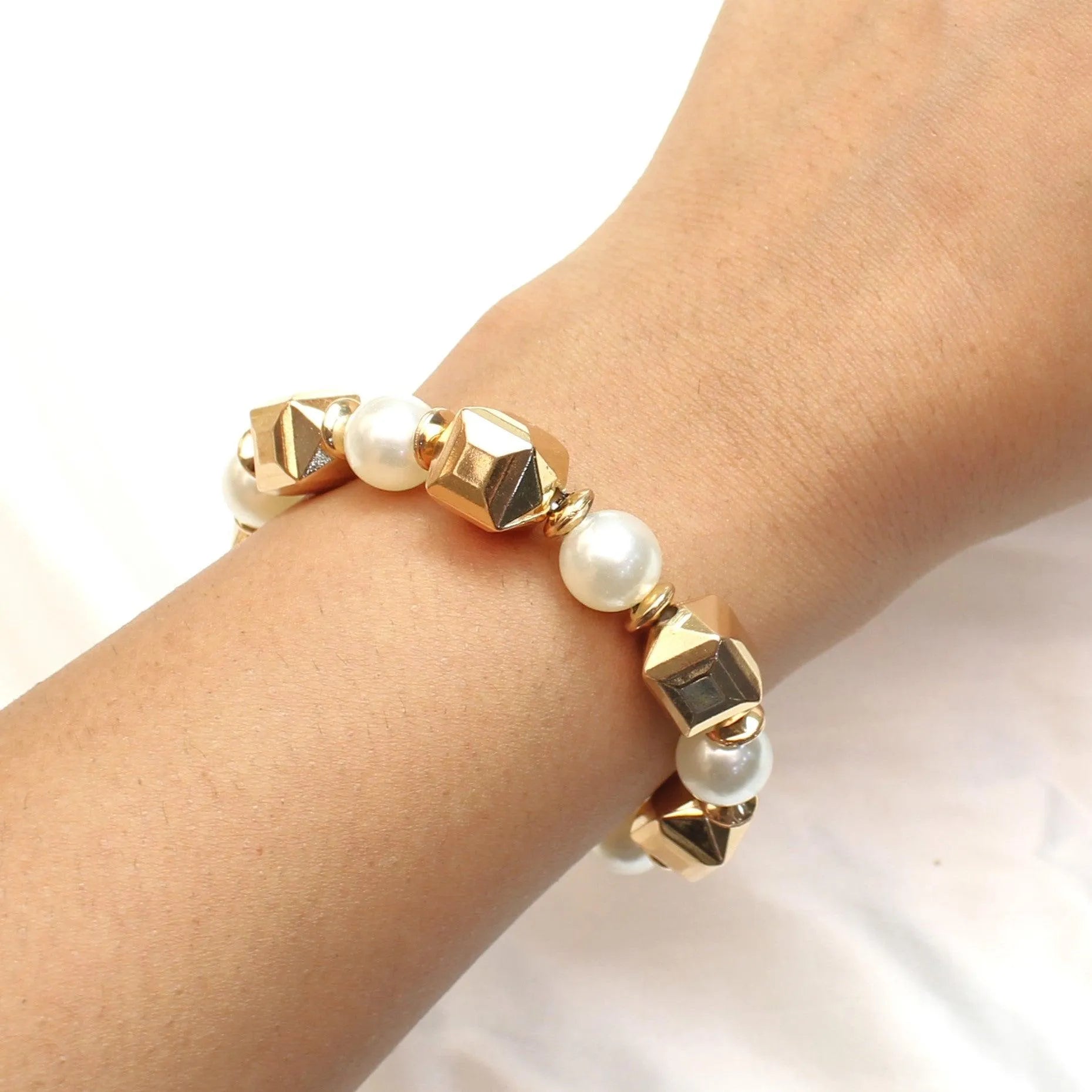 TFC Trapezoid Pearl Gold Plated Adjustable Bracelet