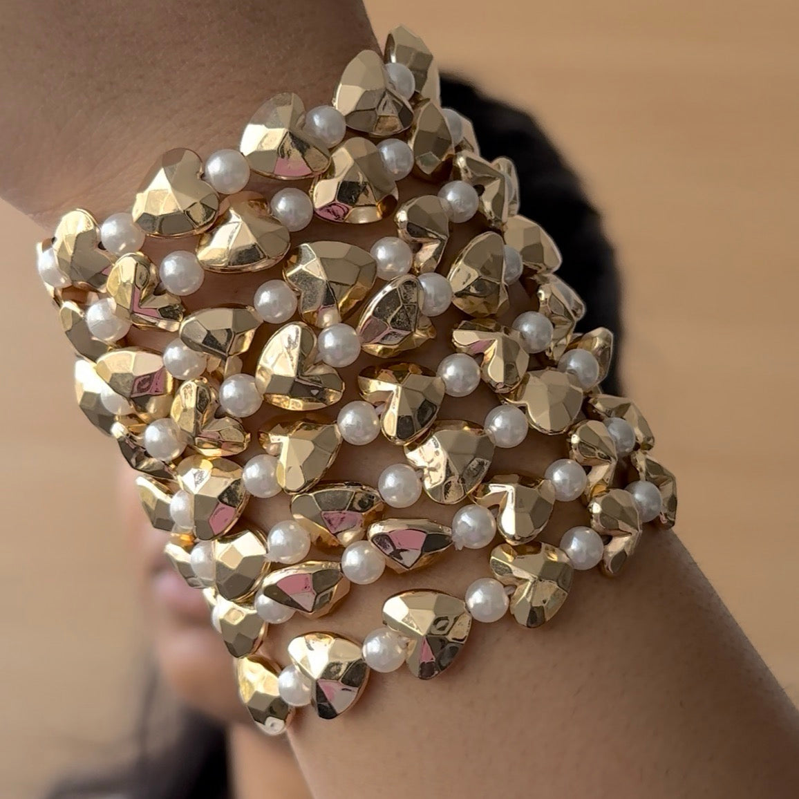 TFC Heart Pearl Gold Plated Bracelet (set of 8)