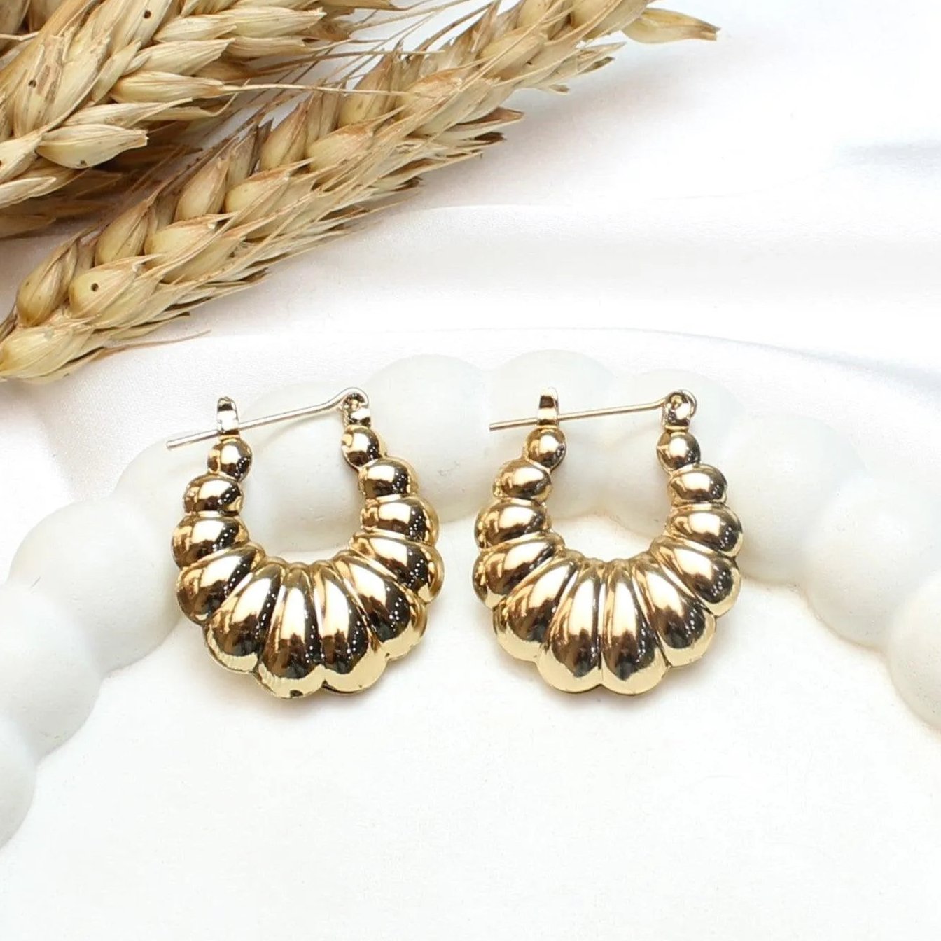 TFC Full Croissant Gold Plated Hoop Earrings