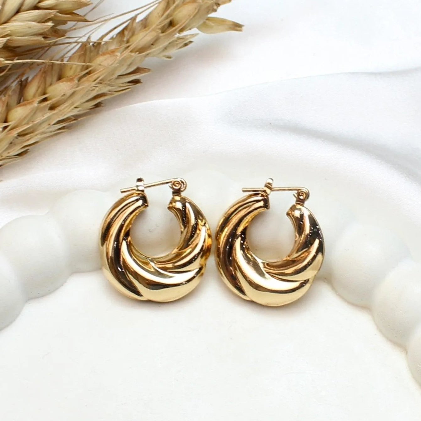 TFC Twisted Ribbon Gold Plated Hoop Earrings