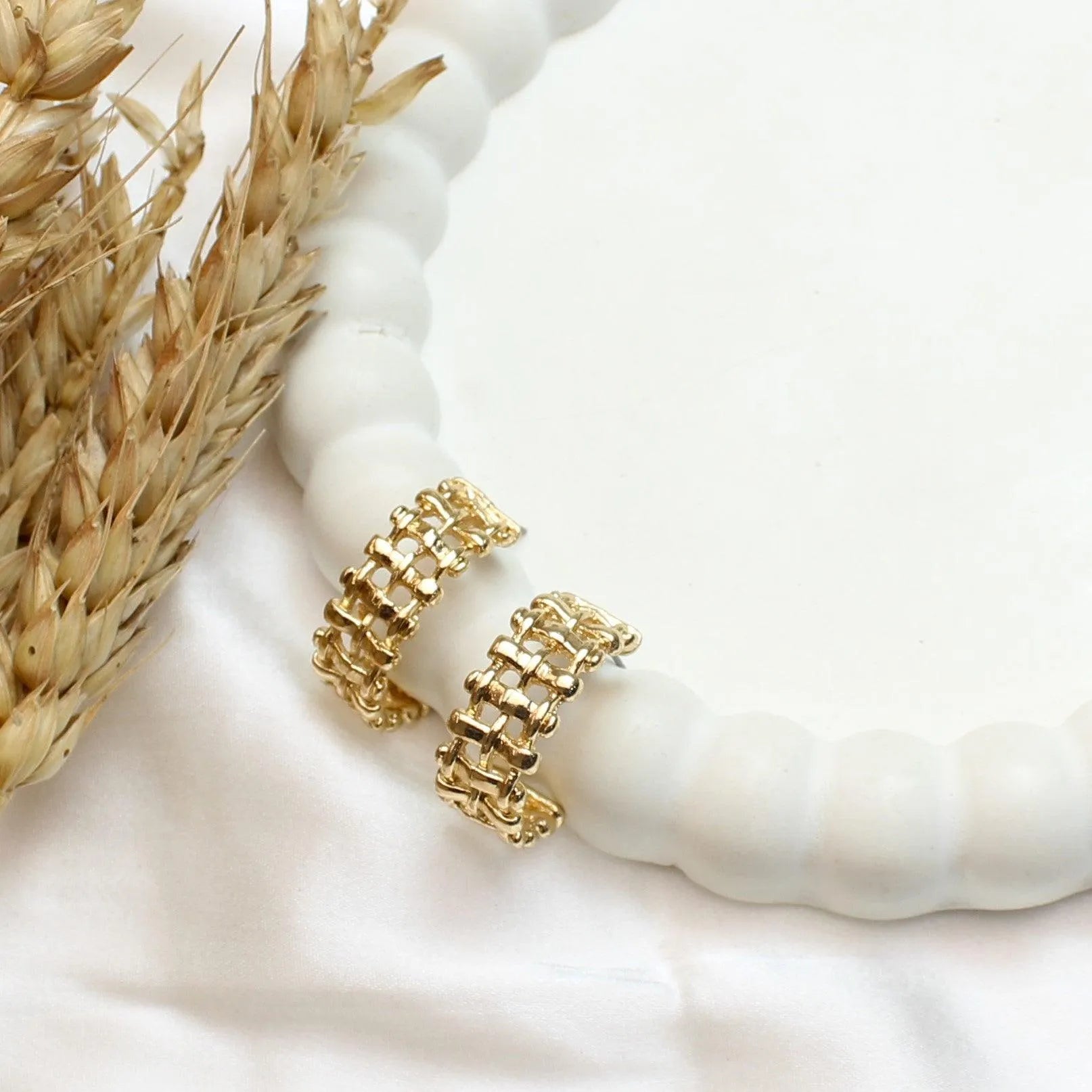 TFC Checkered Gold Plated Hoop Earrings