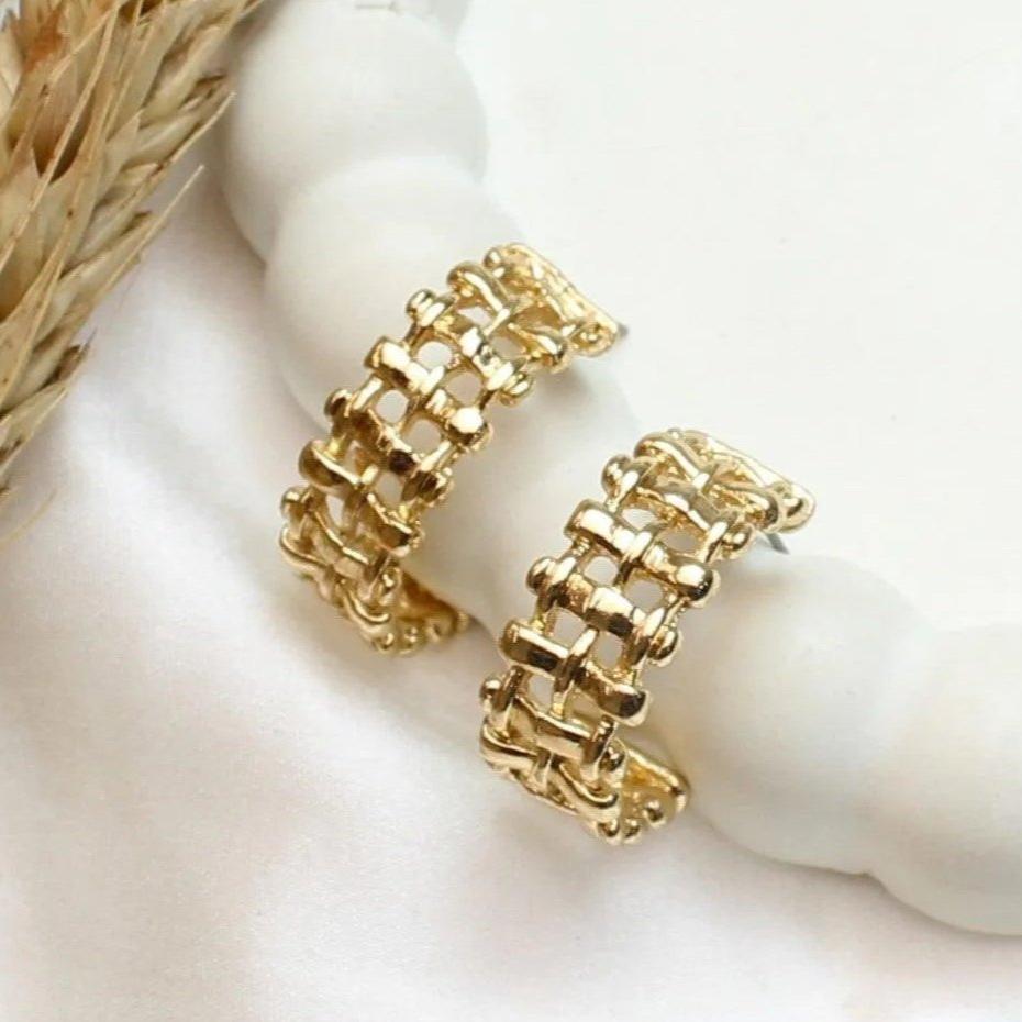 TFC Checkered Gold Plated Hoop Earrings