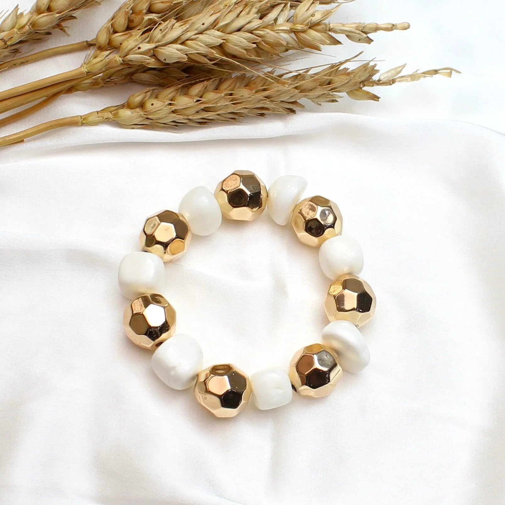 TFC Textured Bead with White Stone Gold Plated Adjustable Bracelet