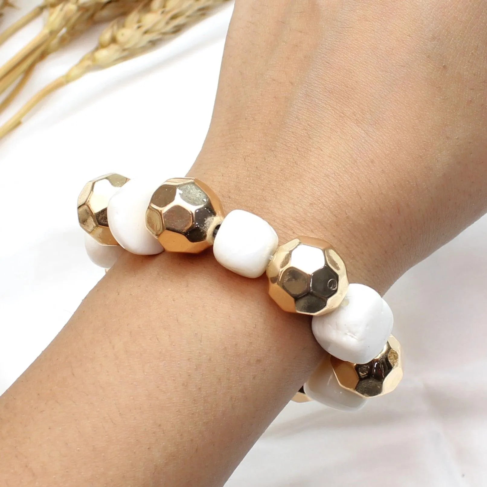 TFC Textured Bead with White Stone Gold Plated Adjustable Bracelet