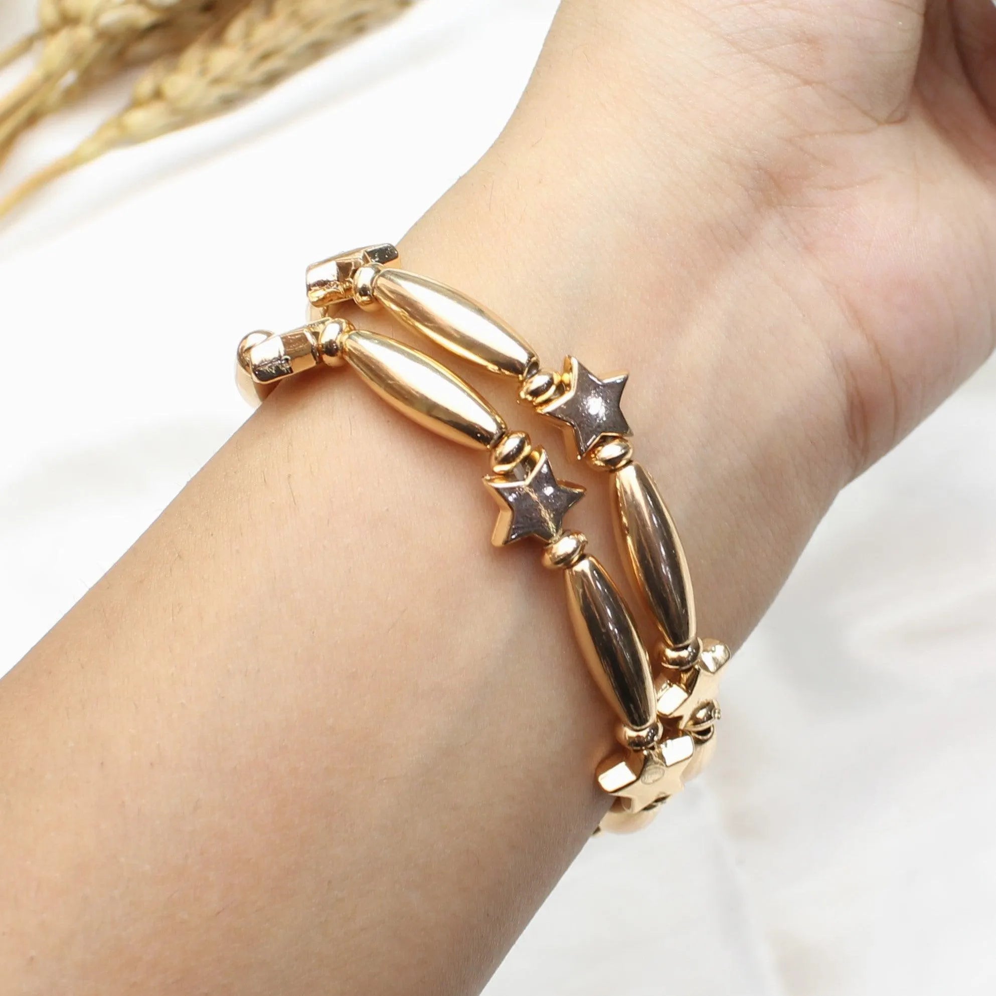 TFC Long Stars Gold Plated Stacked Bracelet (Set of 2)