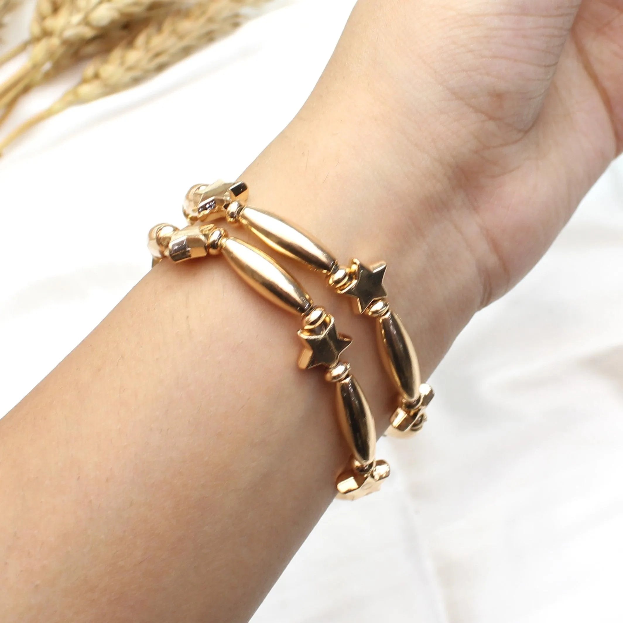 TFC Long Stars Gold Plated Stacked Bracelet (Set of 2)