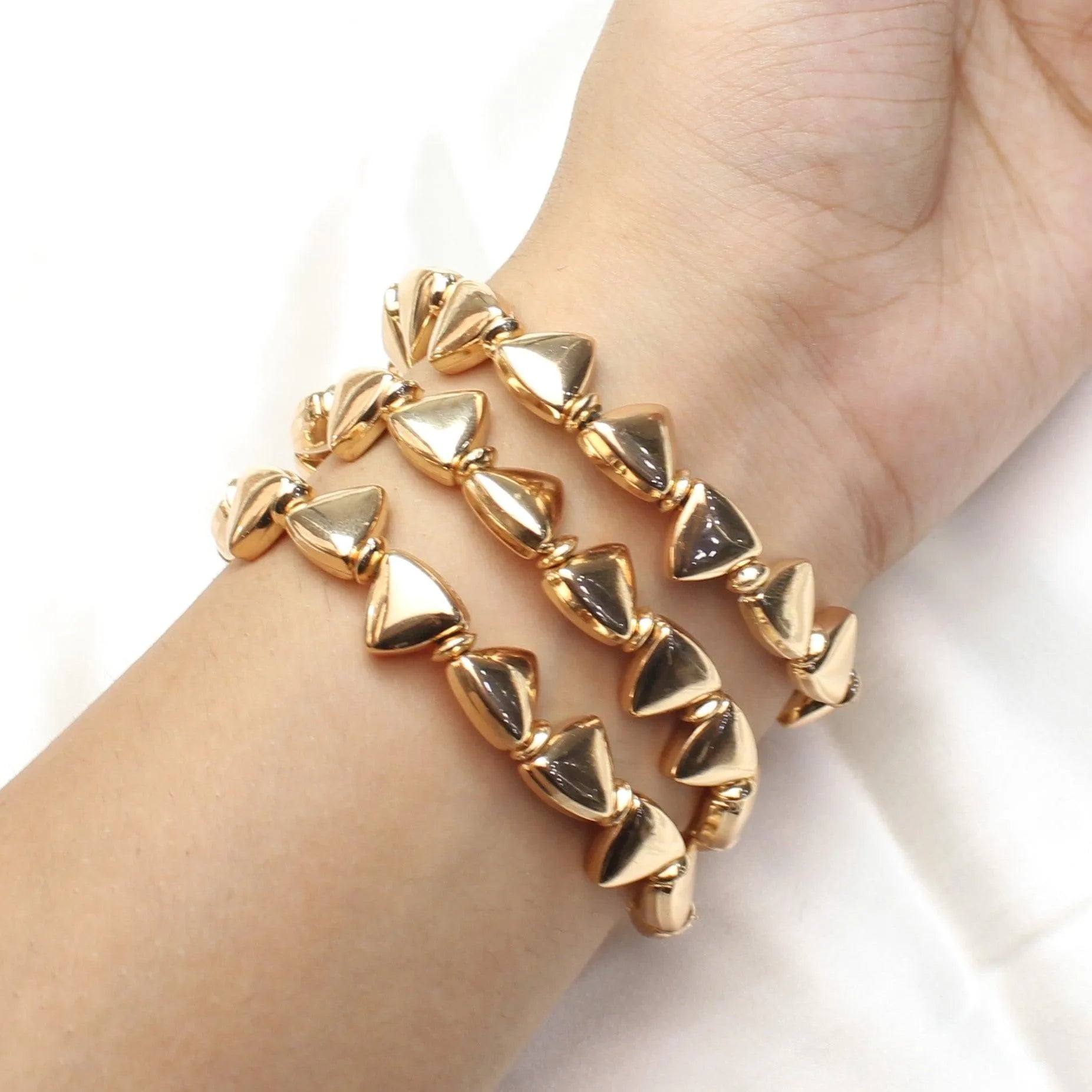 TFC Flat Triangle Beads Gold Plated Stacked Bracelet (Set of 3)