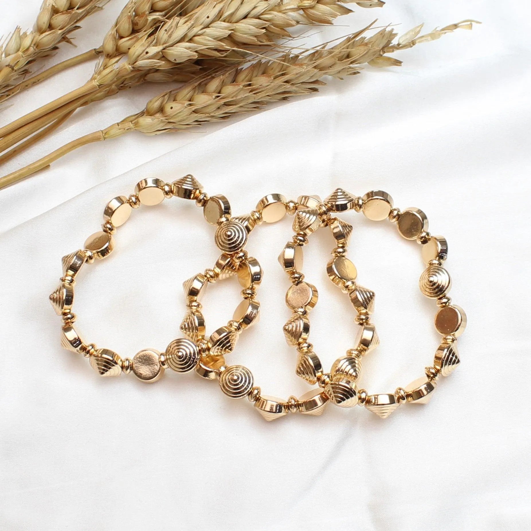 TFC Twister Beads Gold Plated Stacked Bracelet (Set of 3)