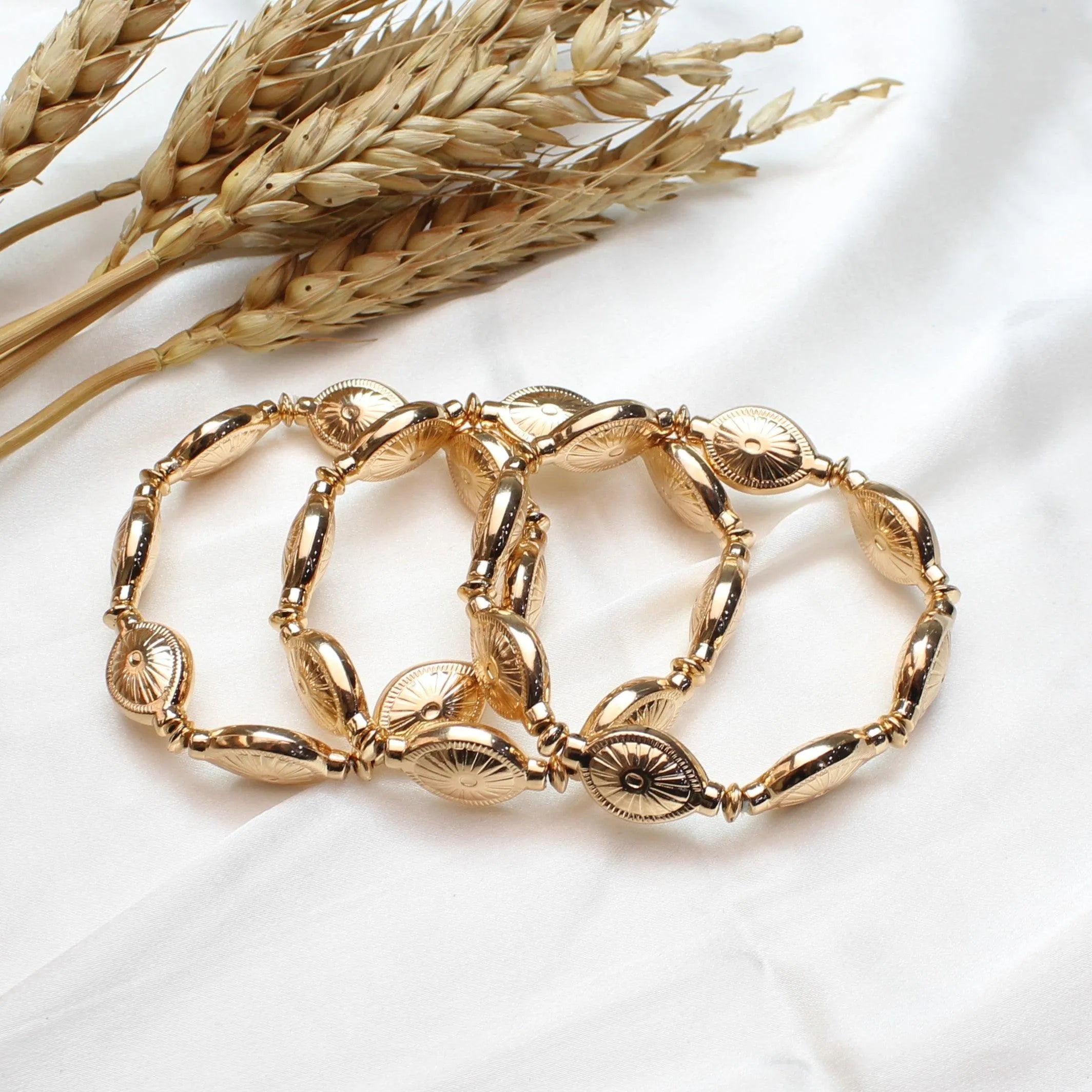 TFC Sunray Beads Gold Plated Stacked Bracelet (Set of 3)