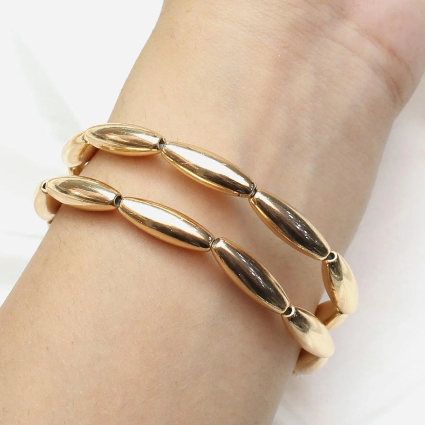 TFC Sleek Long Beads Gold Plated Stacked Bracelet (Set of 2)