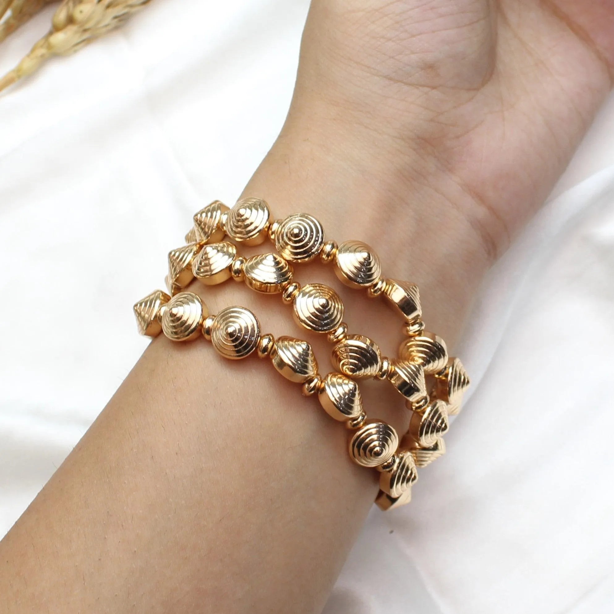 TFC Twister Beads Gold Plated Stacked Bracelet (Set of 3)