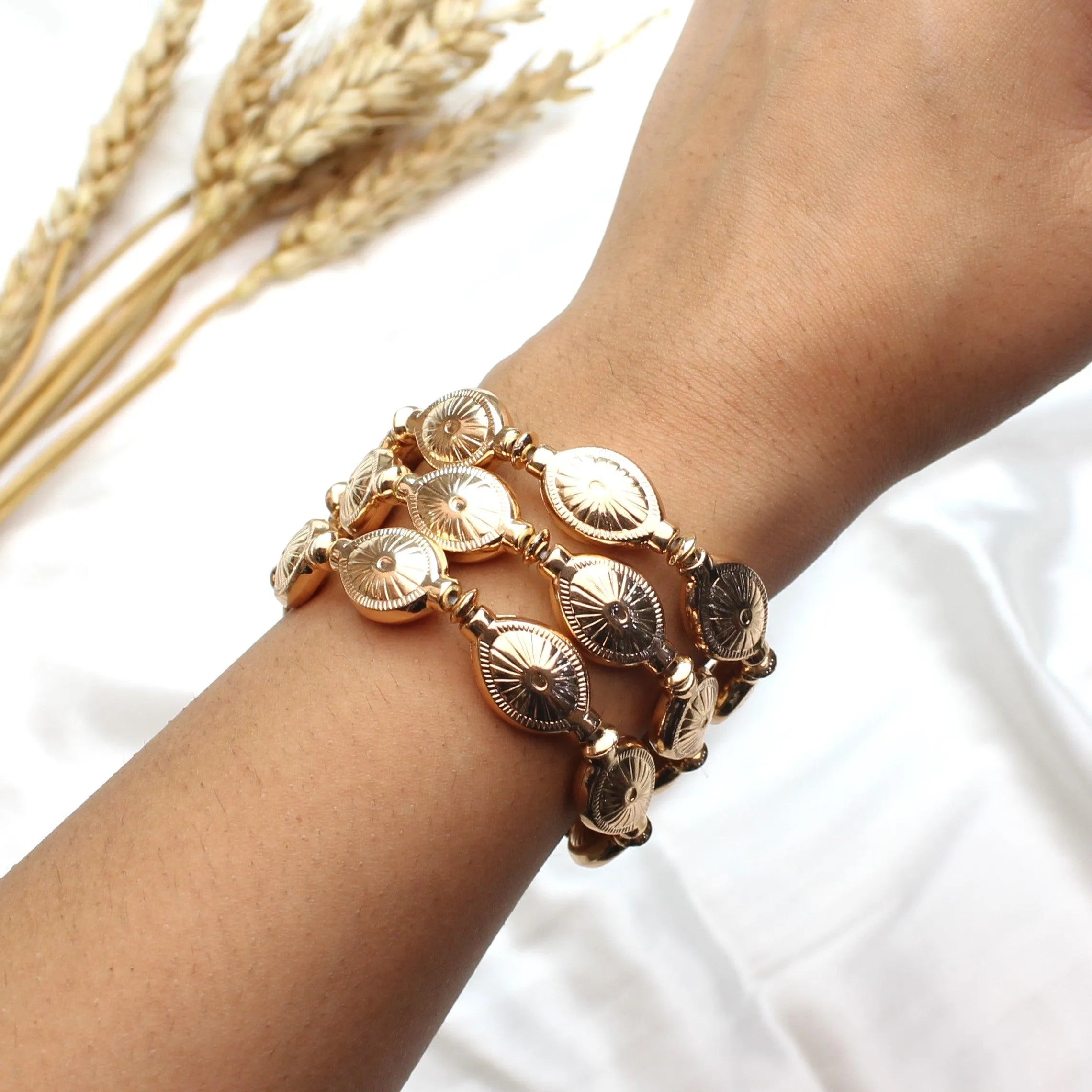 TFC Sunray Beads Gold Plated Stacked Bracelet (Set of 3)