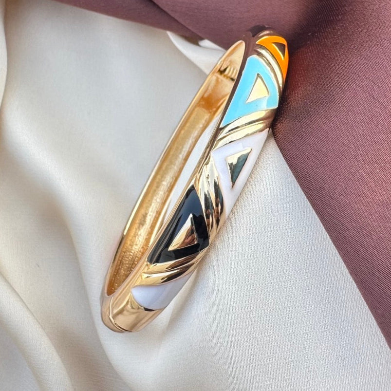 TFC Multi Triangle Gold Plated Enamel Bracelet Bangle (size 2.6)
