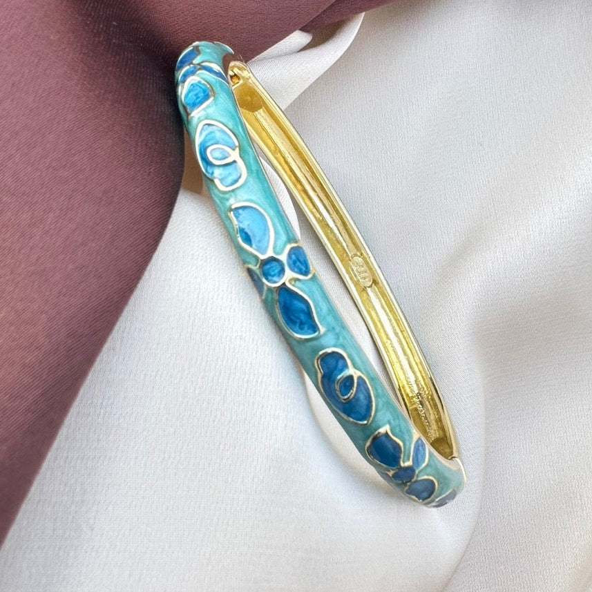 TFC Blue Flower Enamel Bracelet Bangle (size 2.6)