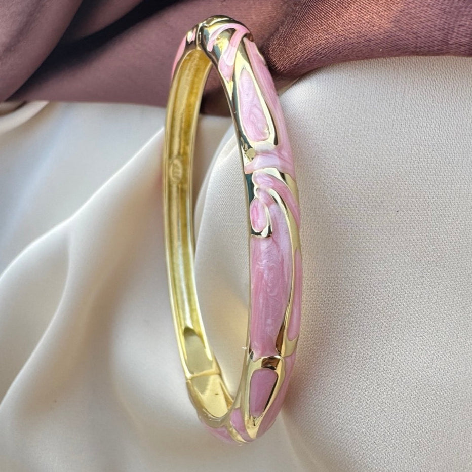 TFC Lavender Swirls Gold Plated Enamel Bracelet Bangle (size 2.6)