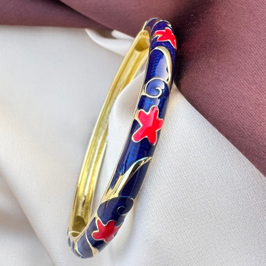 TFC Blue With Red Star Gold Plated Enamel Bracelet Bangle (size 2.6)