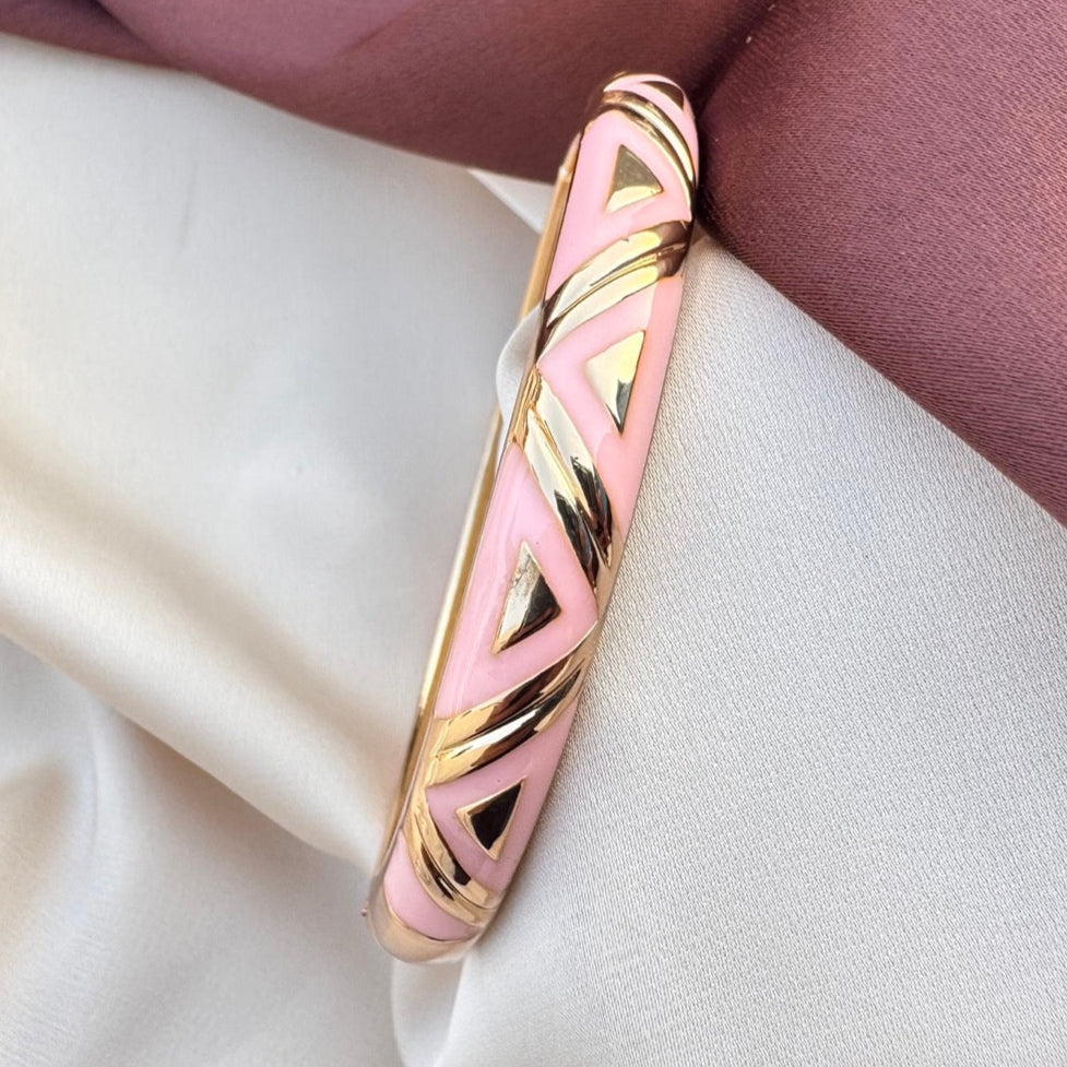 TFC Peach Triangle Gold Plated Enamel Bracelet Bangle (size 2.6)