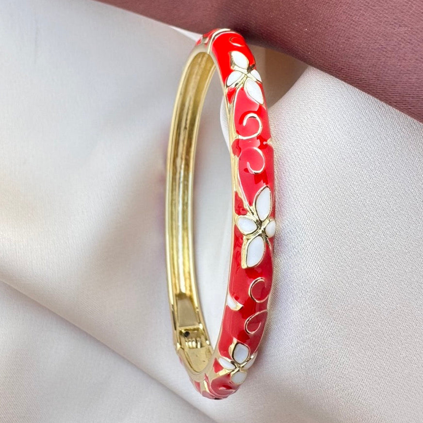 TFC Red & White Openable Gold Plated Enamel Bracelet Bangle (size 2.6)