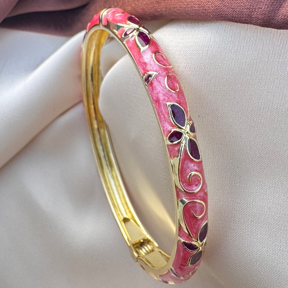 TFC Purple Petals Gold Plated Enamel Bracelet Bangle (size 2.6)