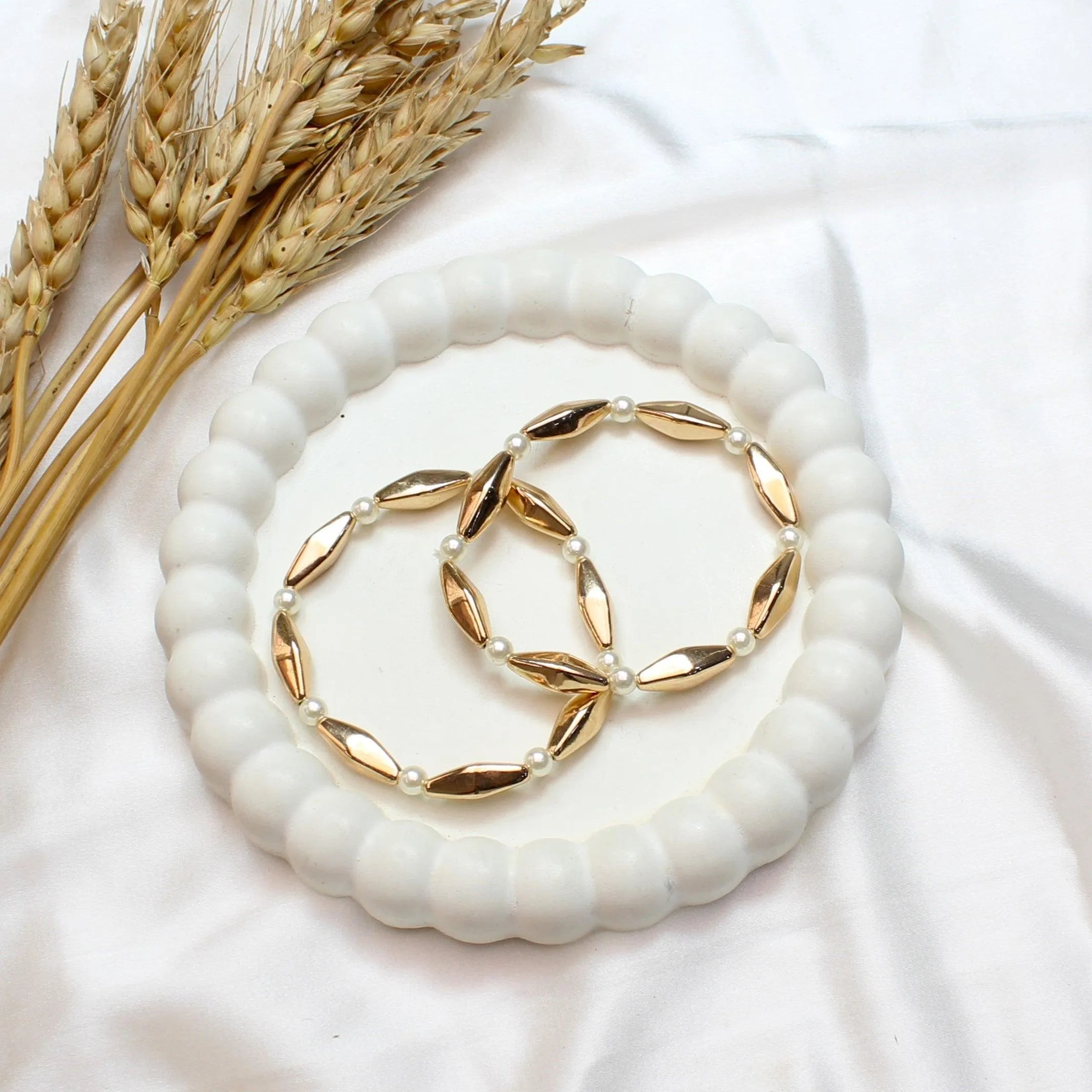 TFC Gleaming Pearl Gold Plated Stack Bracelet ( Set Of 2)