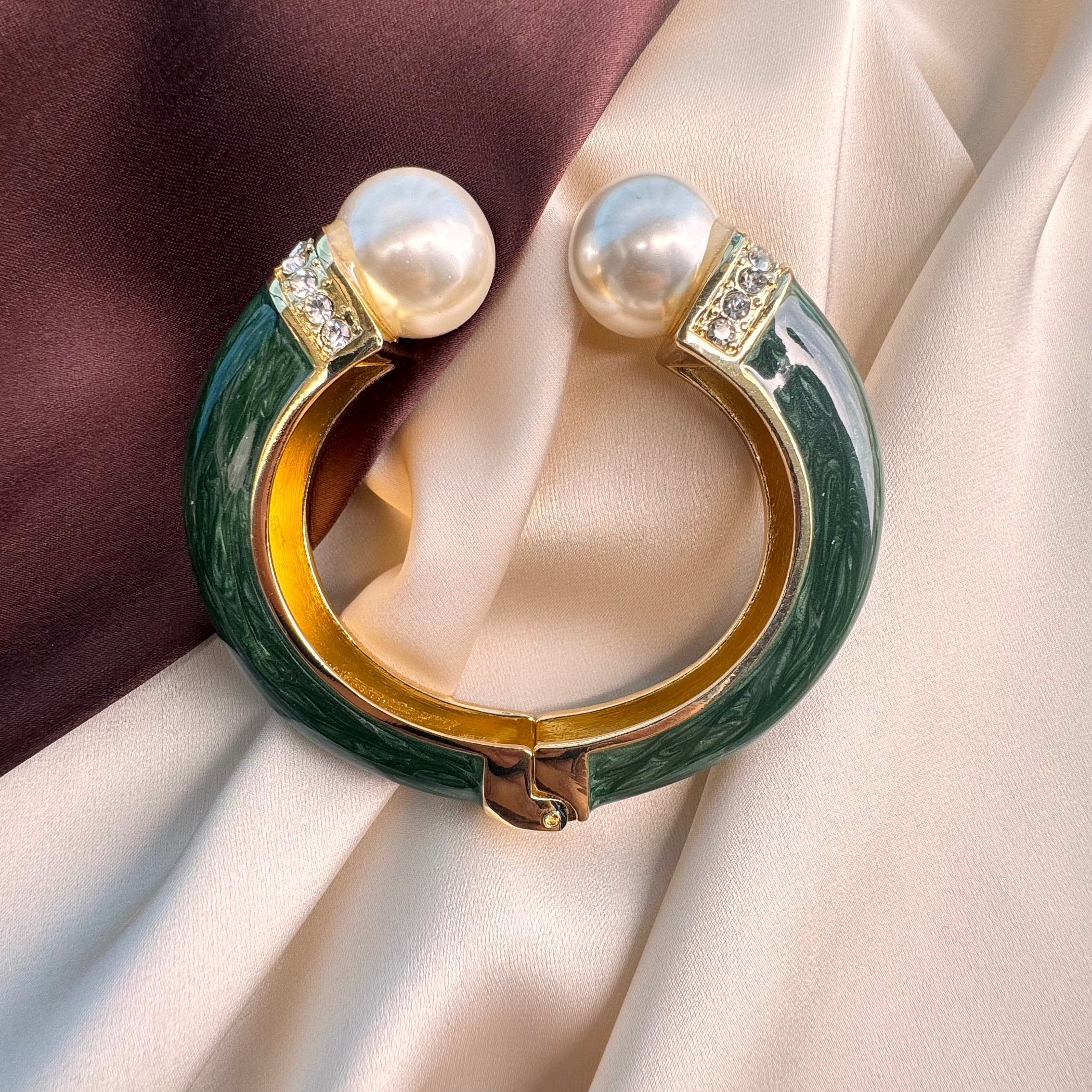 TFC Green Pearl Gold Plated Bracelet Bangle (size 2-6)
