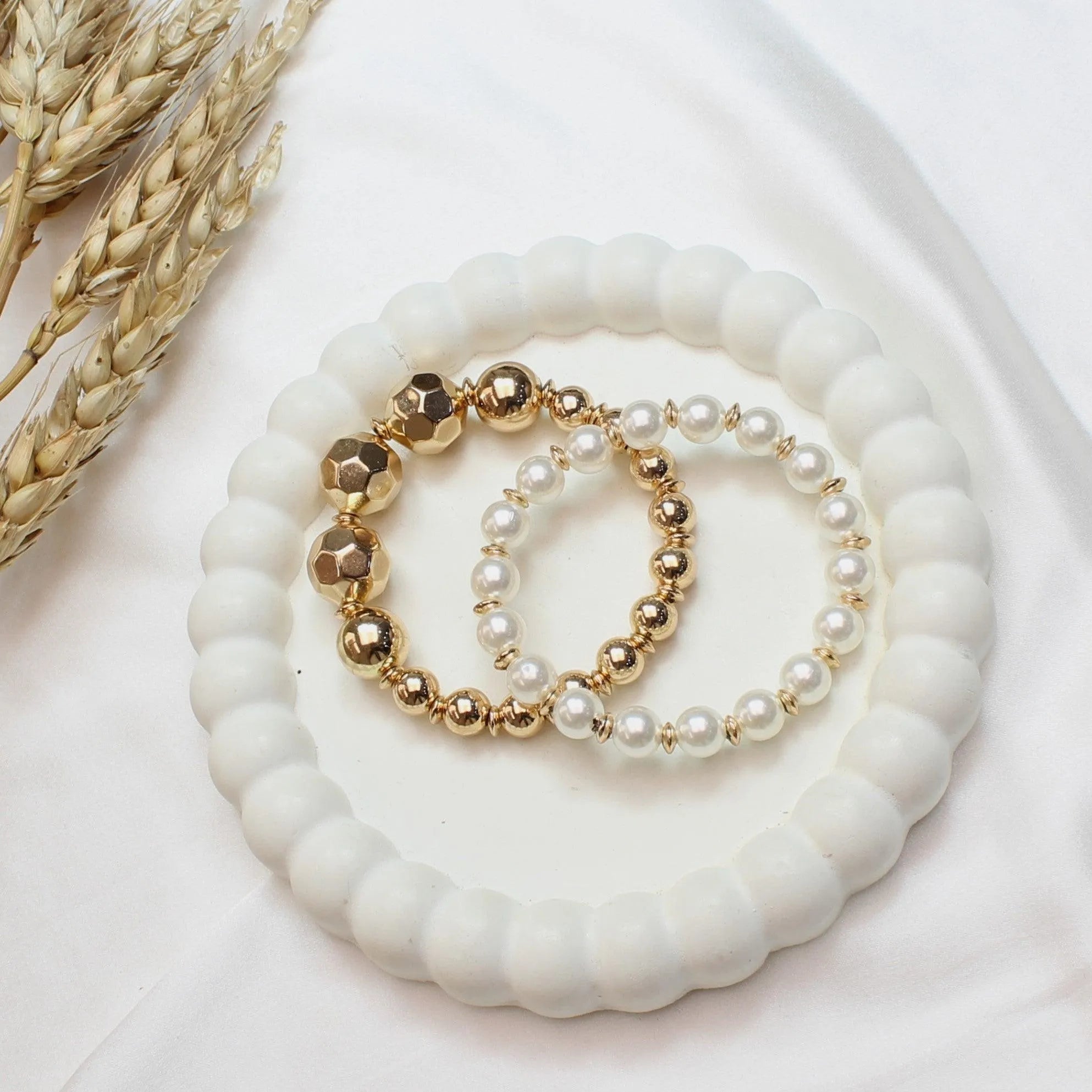 TFC Icy Pearl Gold Plated Stacked Bracelet ( Stack of 2 )