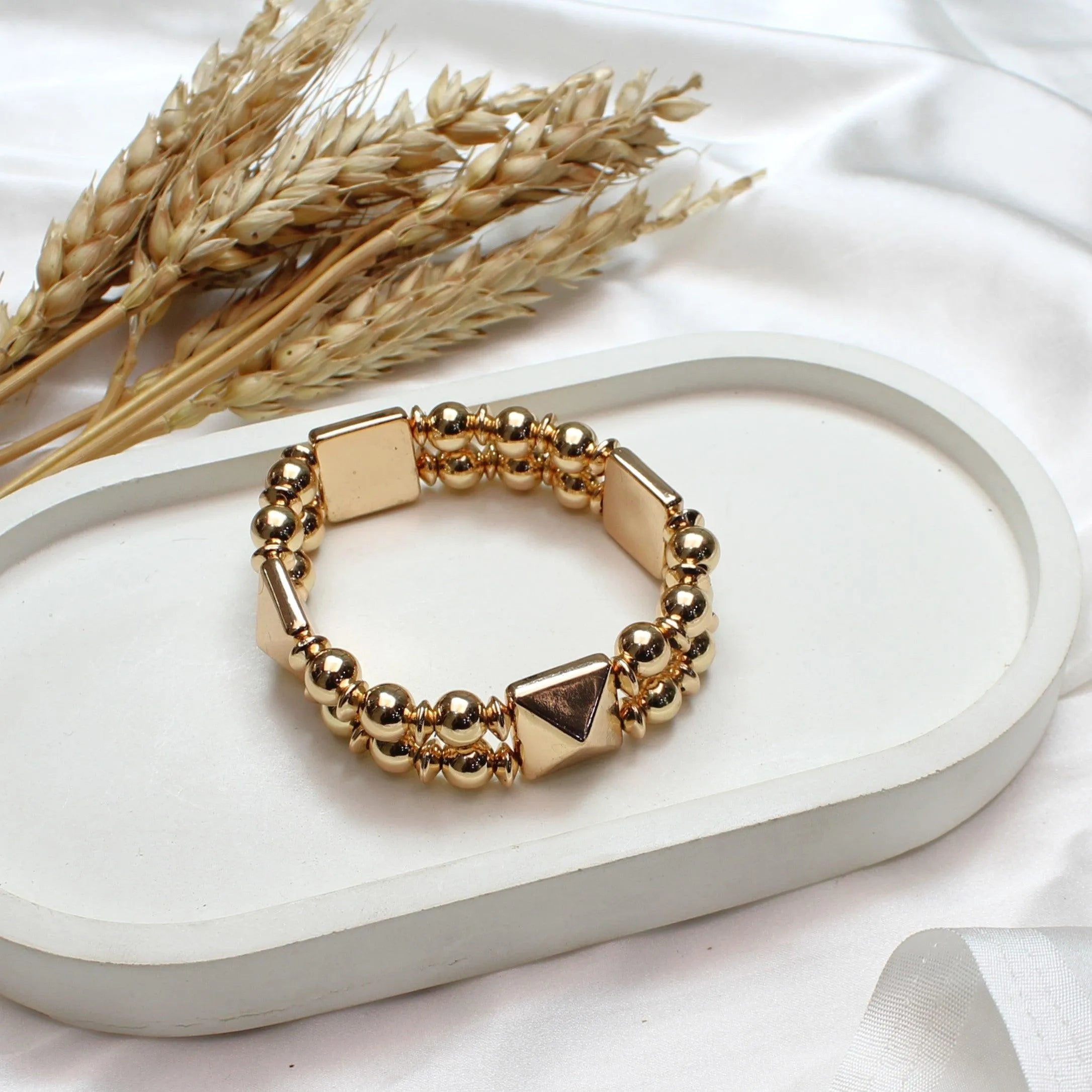 TFC 3D Square Bold Bead Gold Plated Adjustable Bracelet