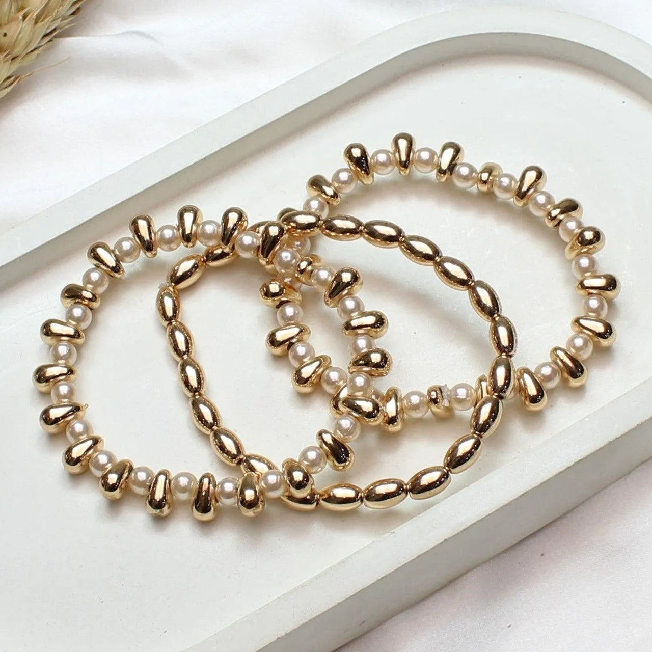 TFC Pinteresty Pearl Gold Plated Stacked Bracelet (Set of 3)