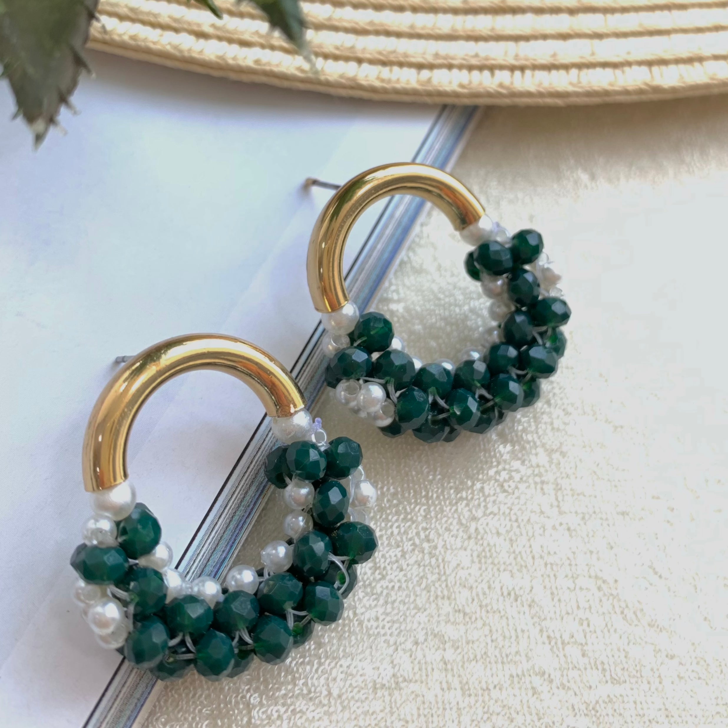 TFC White Pearl & Green Stone Mesh Gold Plated Earrings- Discover daily wear gold earrings including stud earrings, hoop earrings, and pearl earrings, perfect as earrings for women and earrings for girls.Find the cheapest fashion jewellery which is anti-tarnis​h only at The Fun company