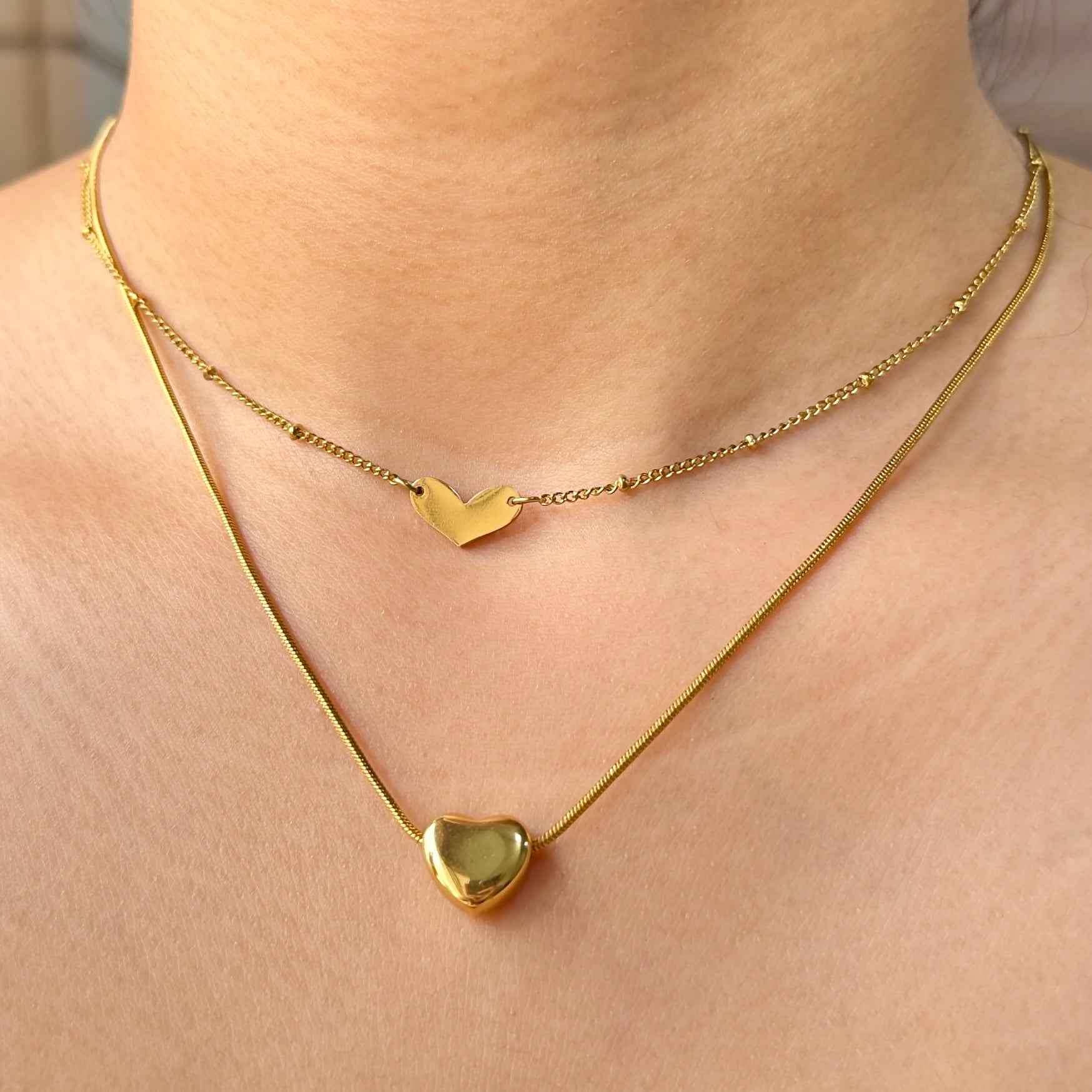 TFC Double Heart Gold Plated Layered Necklace